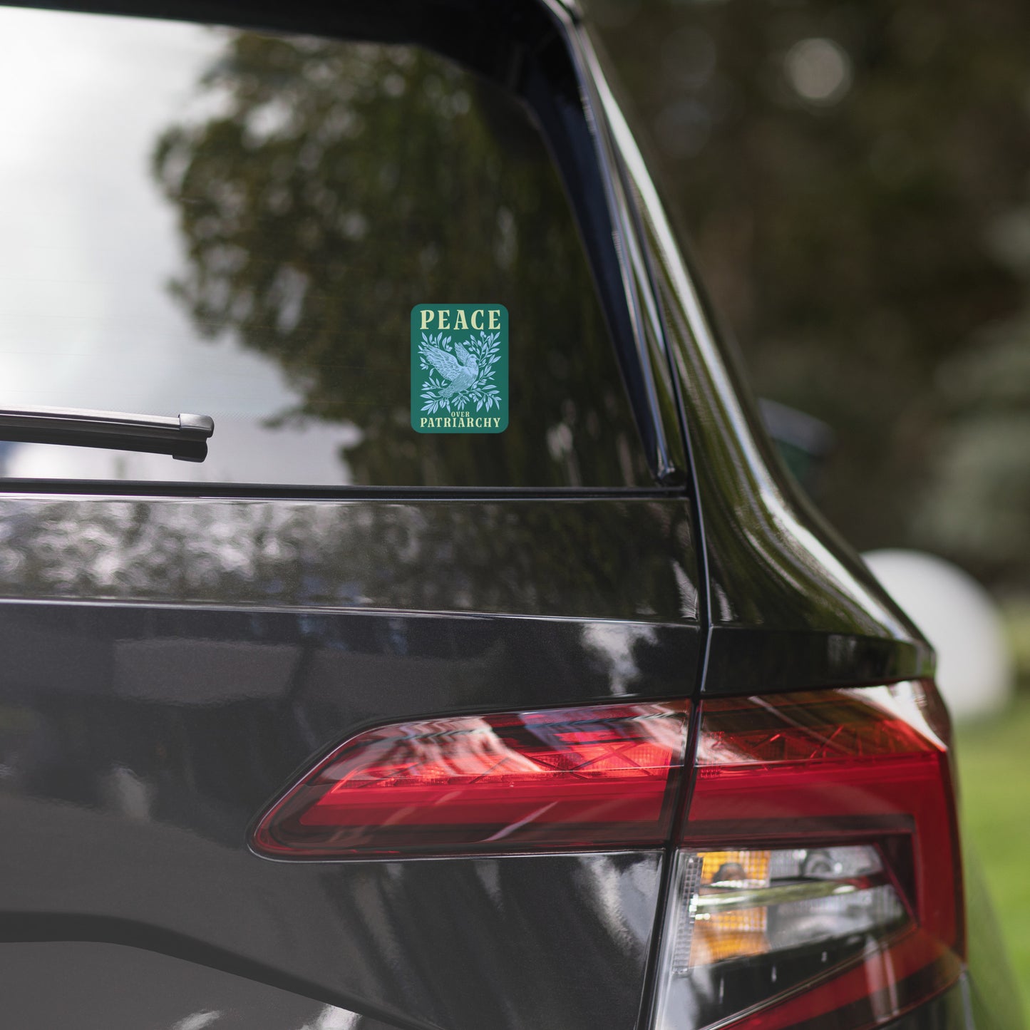 Front View Image: Full view of the Peace Over Patriarchy Sticker highlighting its bold text.