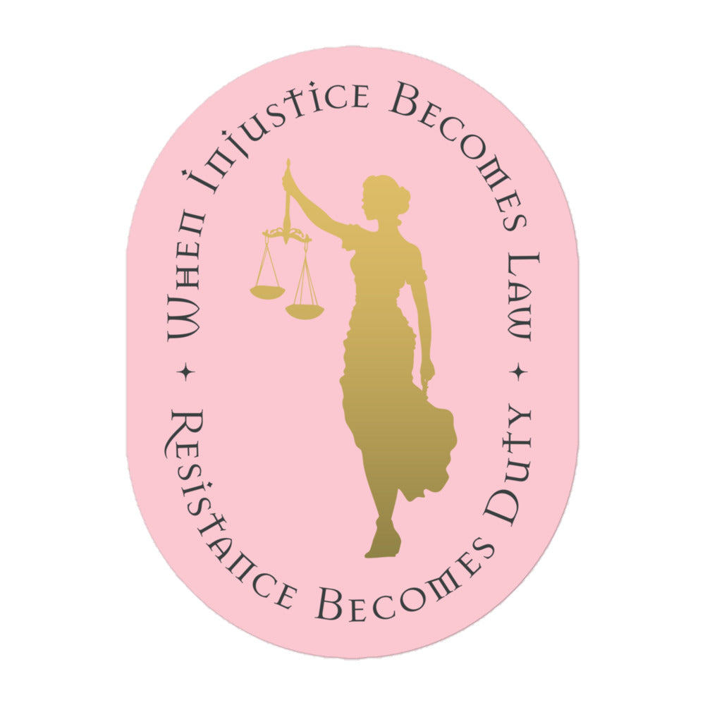 Front View Image: Vinyl sticker with Lady Justice design and elegant text.