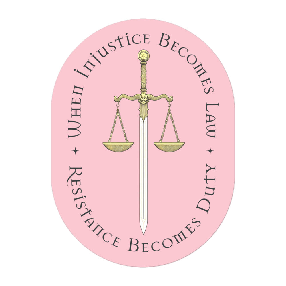 Front View Image: Vinyl sticker with scales and sword design.