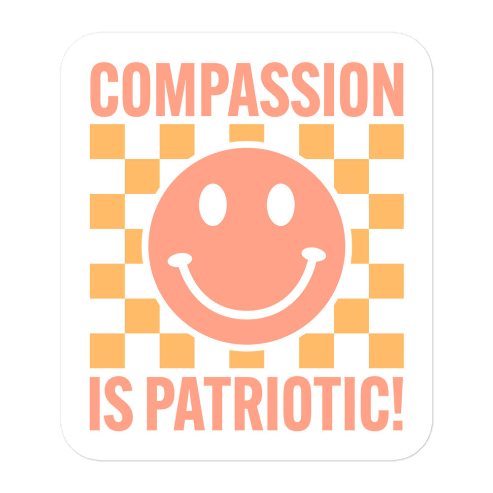 Front view of the Compassion Is Patriotic Smiley Face Sticker