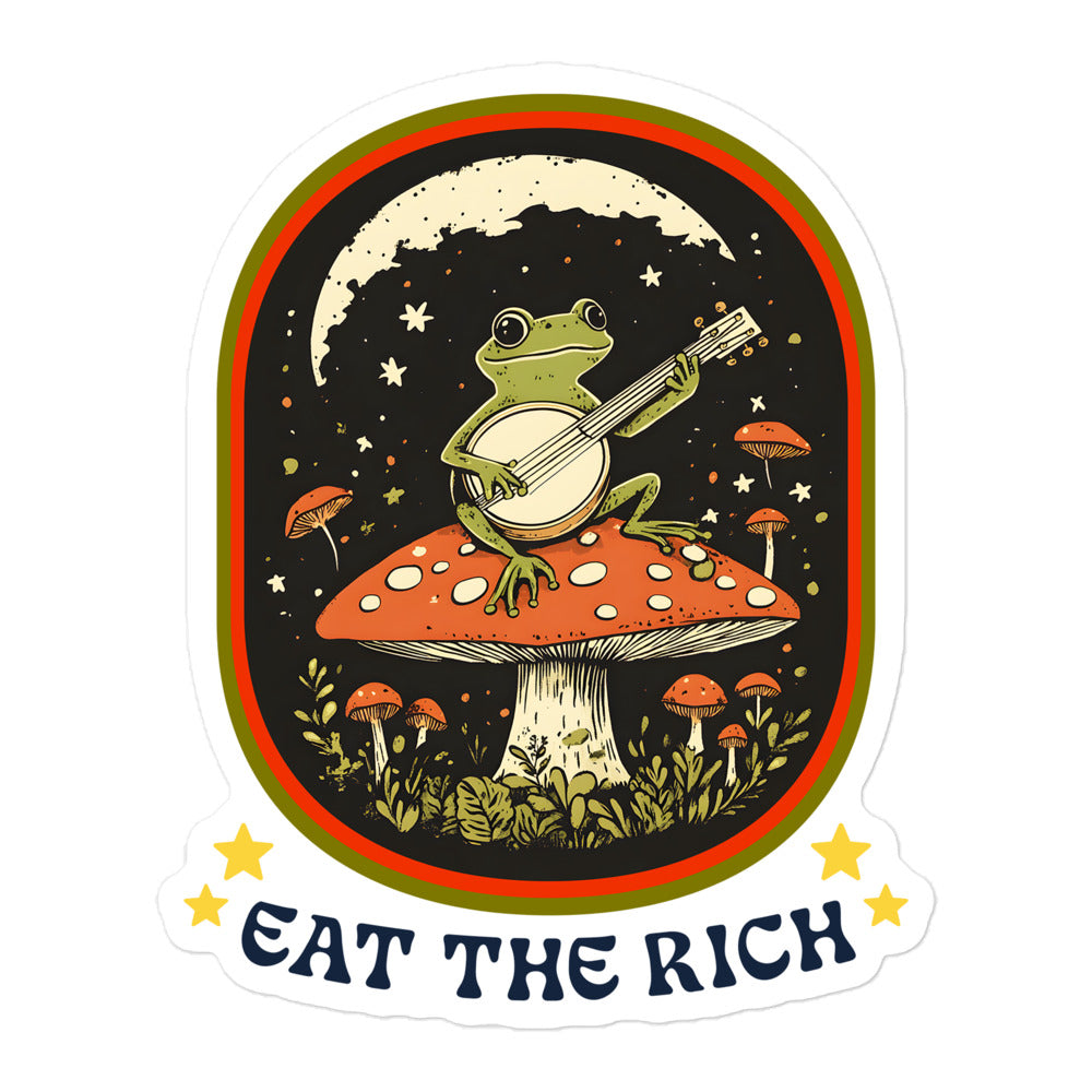 Eat The Rich Sticker with retro frog design on a plain background.