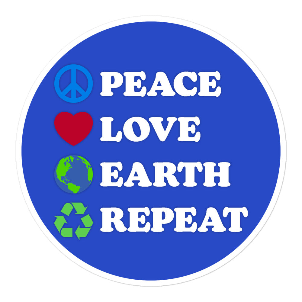 Front View Image: Peace Love Earth Repeat sticker shown on a clean blue background