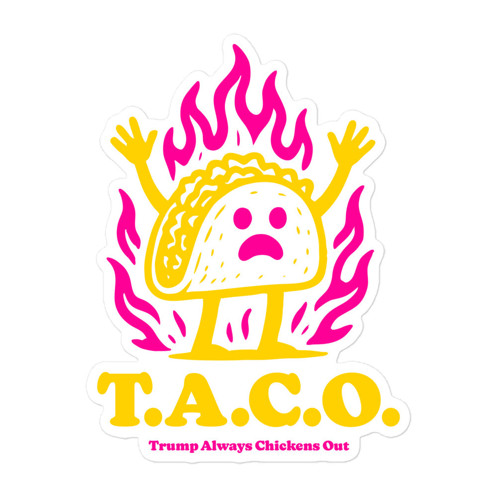 Front View Image: Trump Always Chickens Out T.A.C.O. Sticker – Front View on White Background