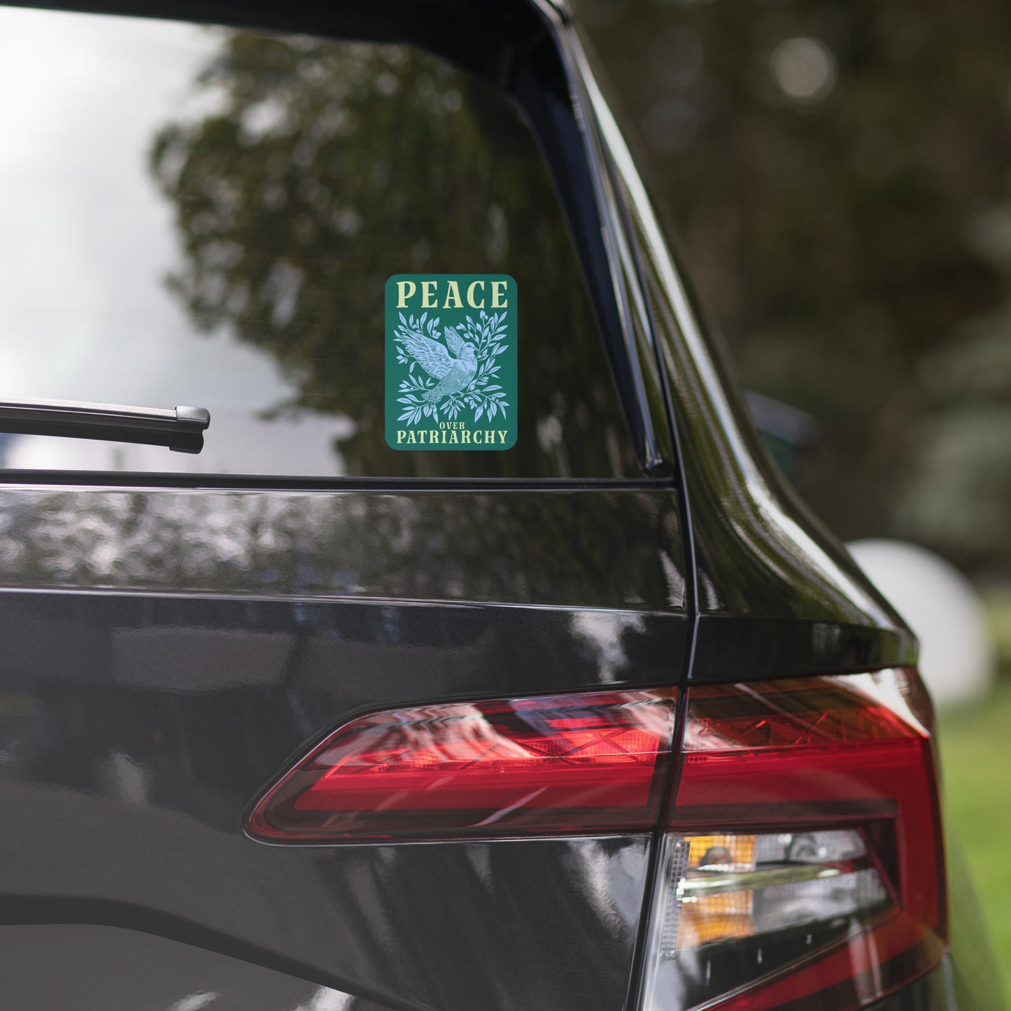 Front View Image: Full view of the Peace Over Patriarchy Sticker highlighting its bold text.