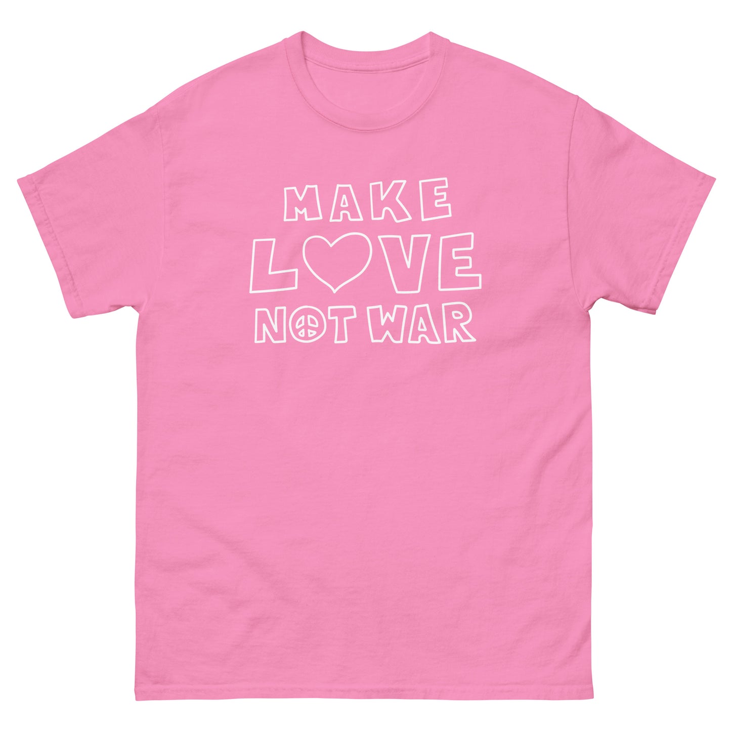 Front view of the "Make Love Not War" Peace & Love Anti-War Unisex Classic Tee