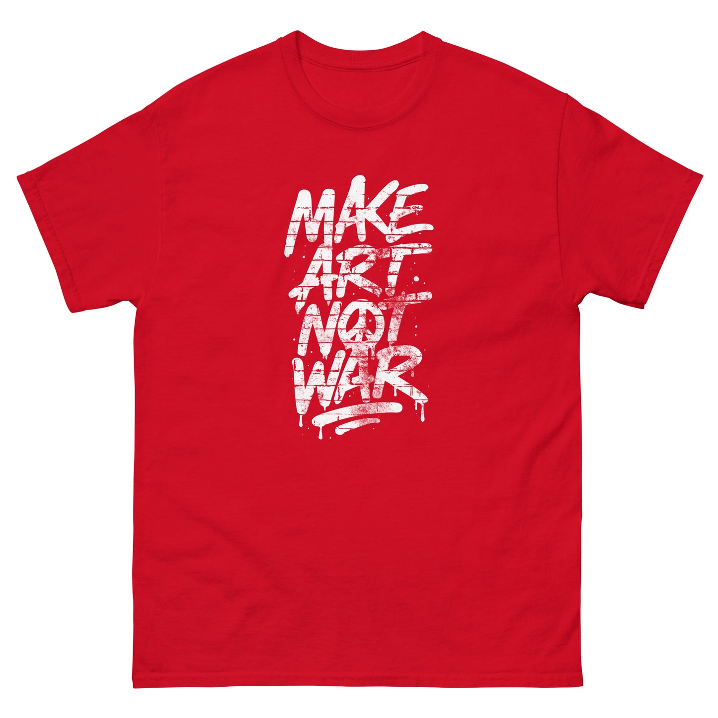 Front view of the "Make Art Not War" Graffiti Brick Wall Anti-War Unisex Classic Tee
