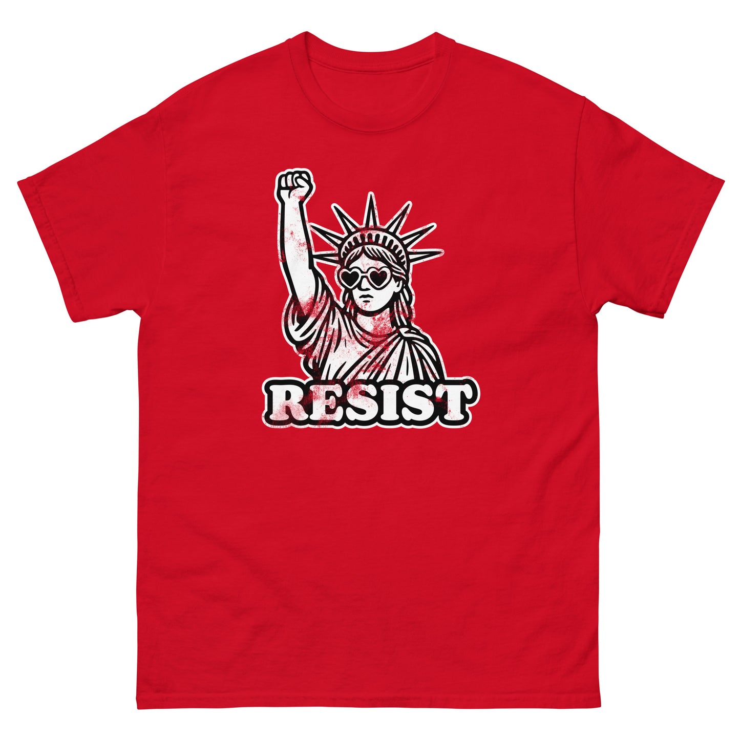 Front View Image: Front view of unisex RESIST t-shirt featuring Statue of Liberty with fist raised