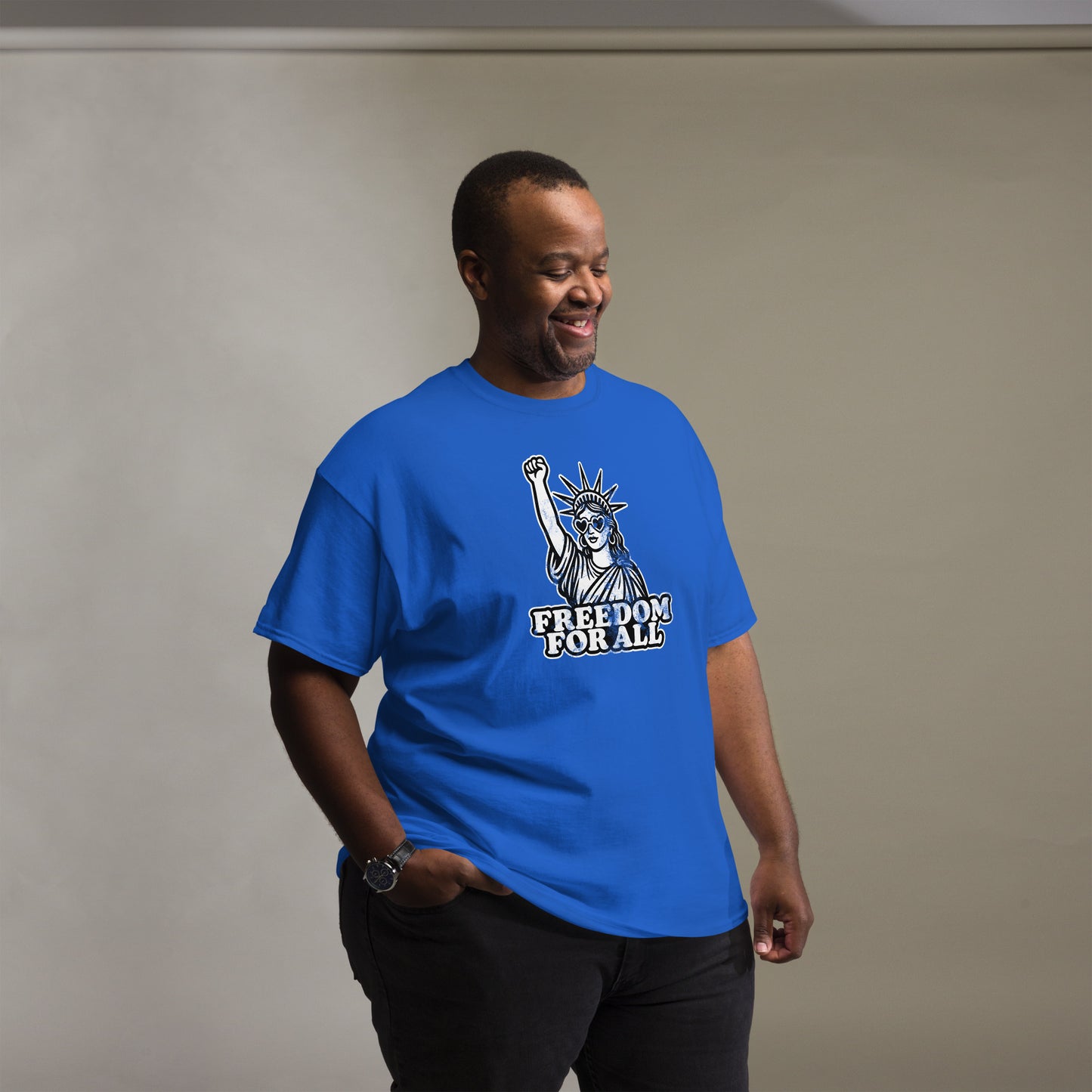 Lifestyle Image: Freedom fighter wearing feminist protest tee at a rally or community event