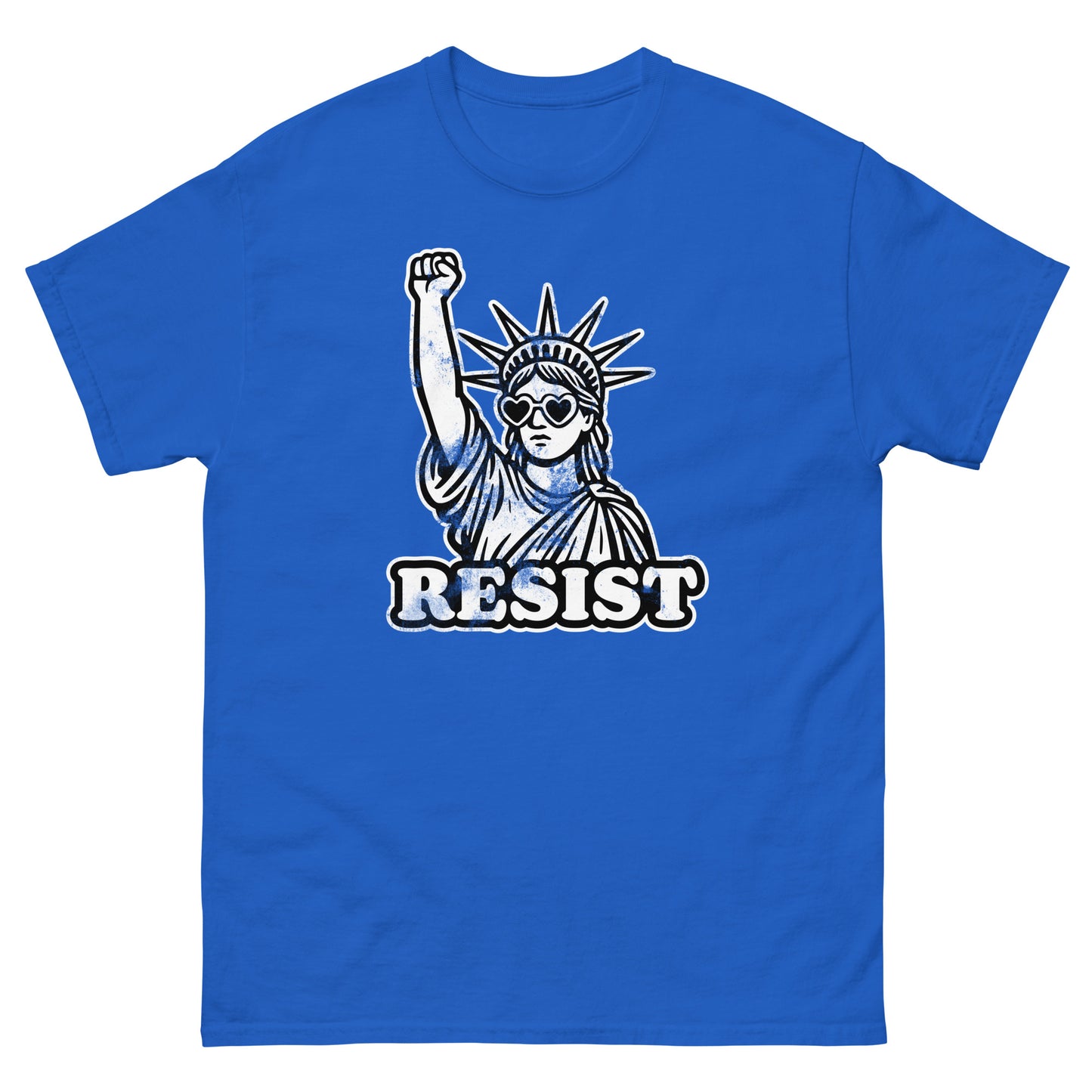 Front View Image: Front view of unisex RESIST t-shirt featuring Statue of Liberty with fist raised