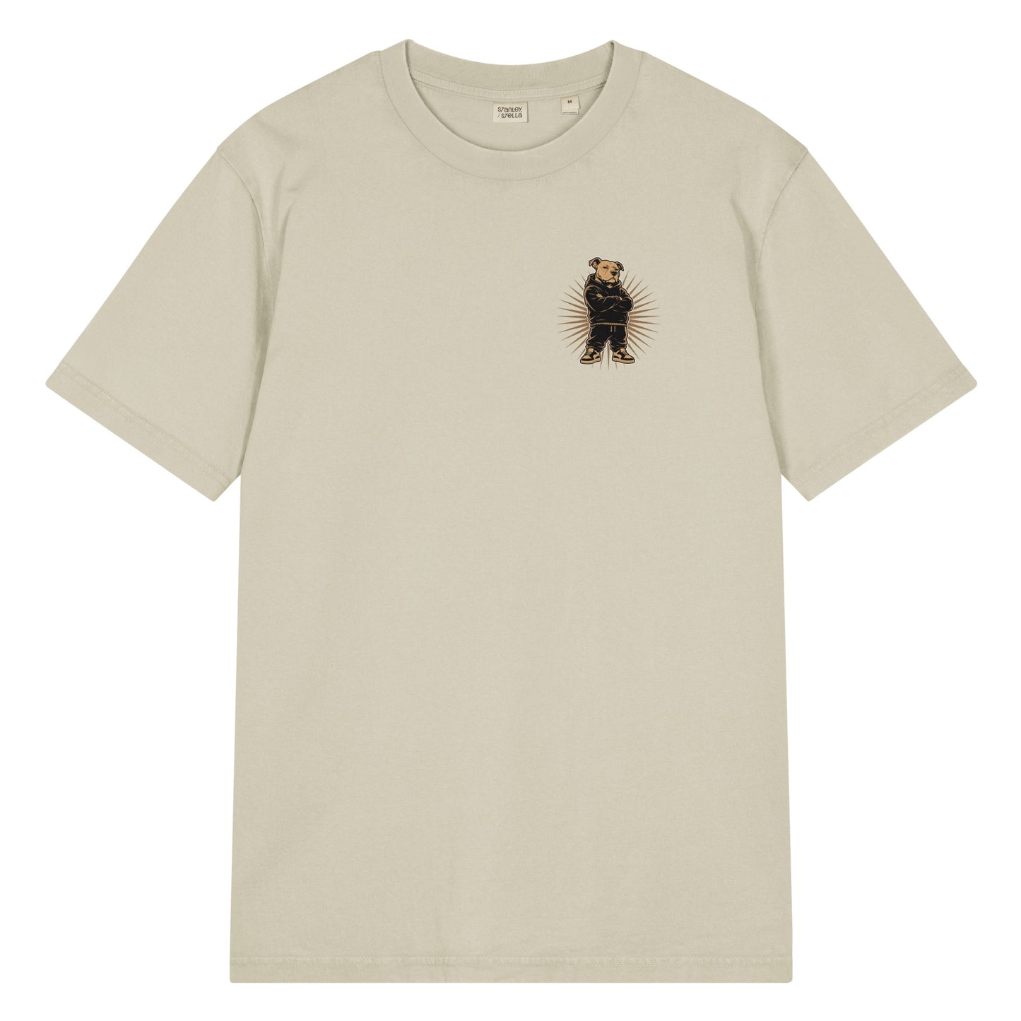 Ivory garment-dyed vintage t-shirt featuring a small front chest pit bull illustration inspired by Black joy, pride, and excellence.