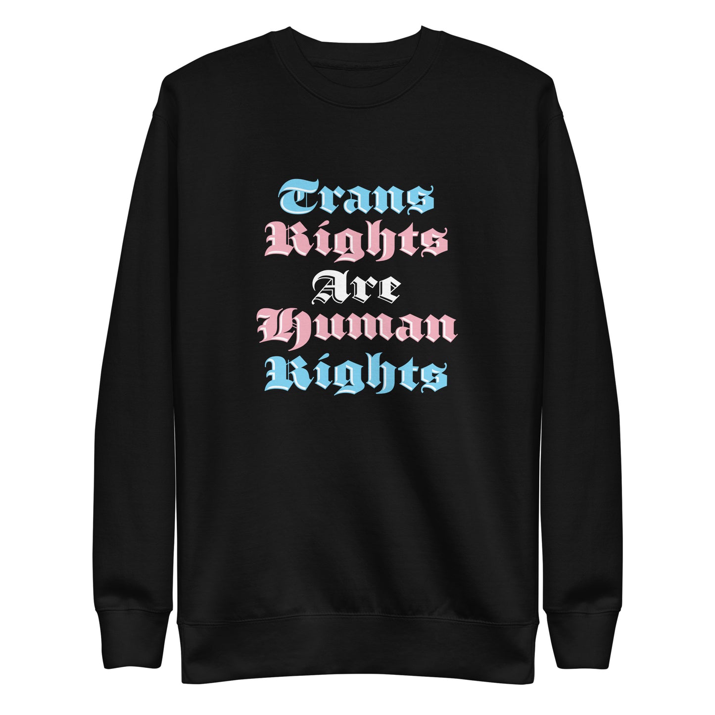Front view of Trans Rights Are Human Rights Unisex Premium Sweatshirt