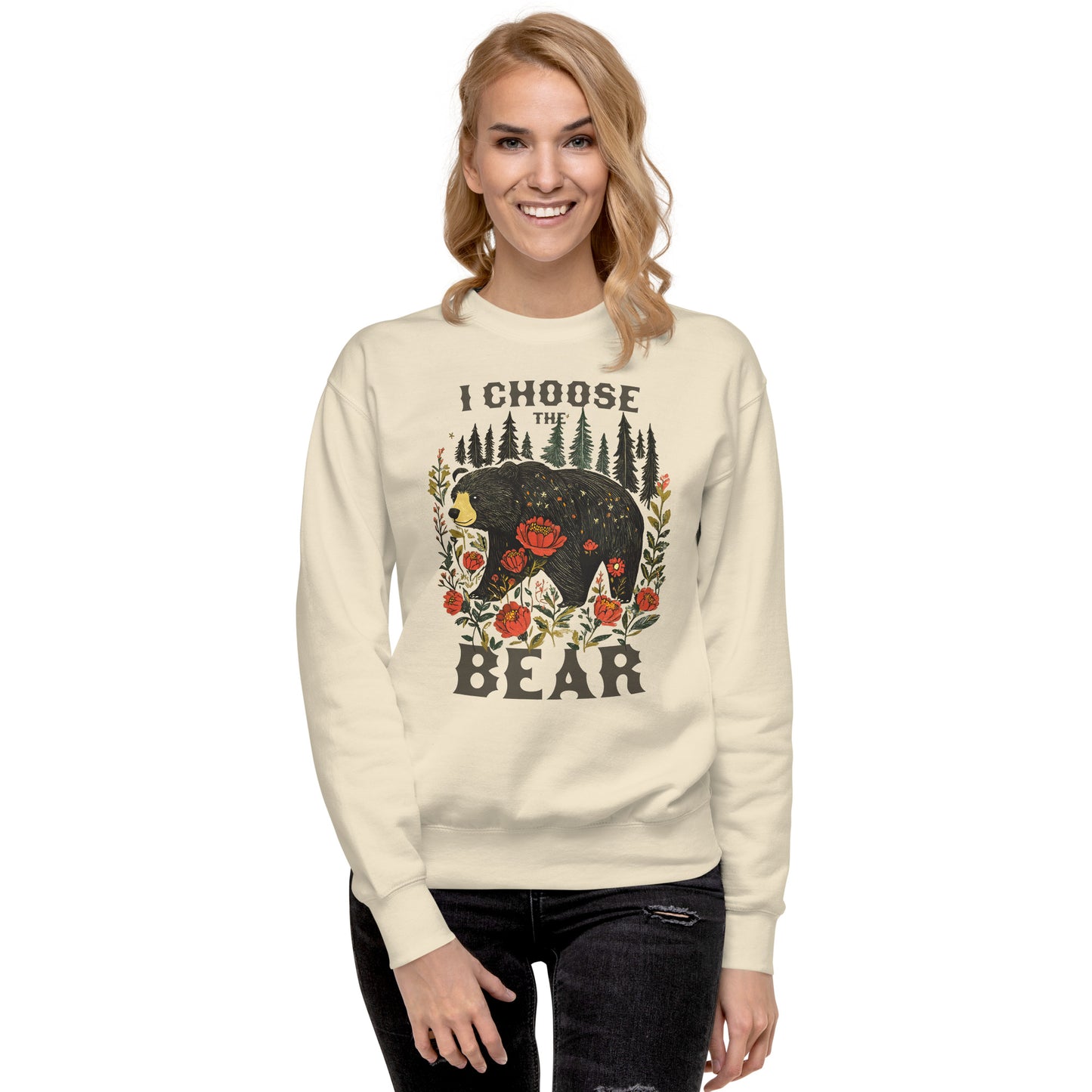Model wearing the feminist I Choose The Bear sweatshirt