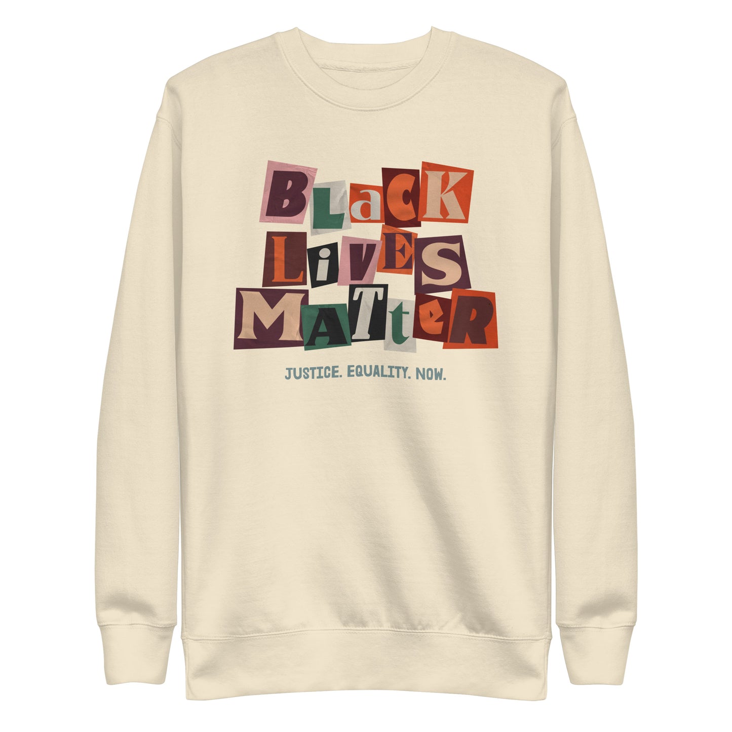 Front View Image: Black Lives Matter Unisex Premium Sweatshirt with bold lettering.