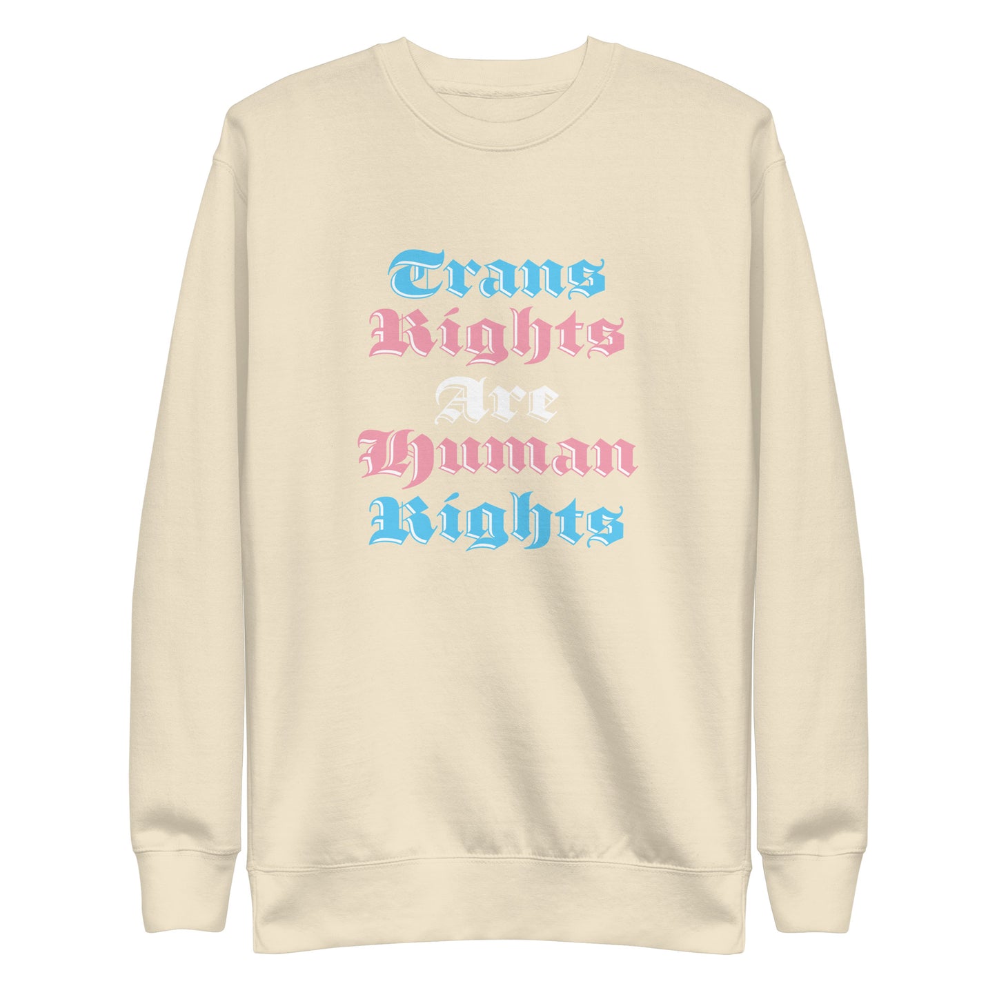 Front view of Trans Rights Are Human Rights Unisex Premium Sweatshirt