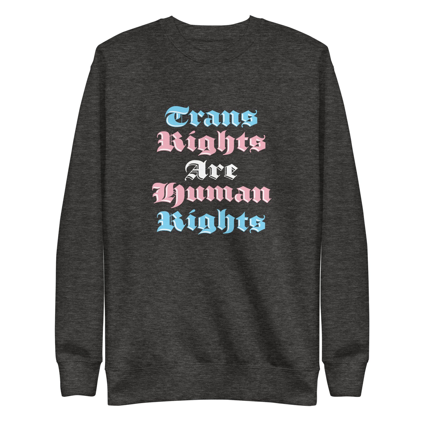 Front view of Trans Rights Are Human Rights Unisex Premium Sweatshirt