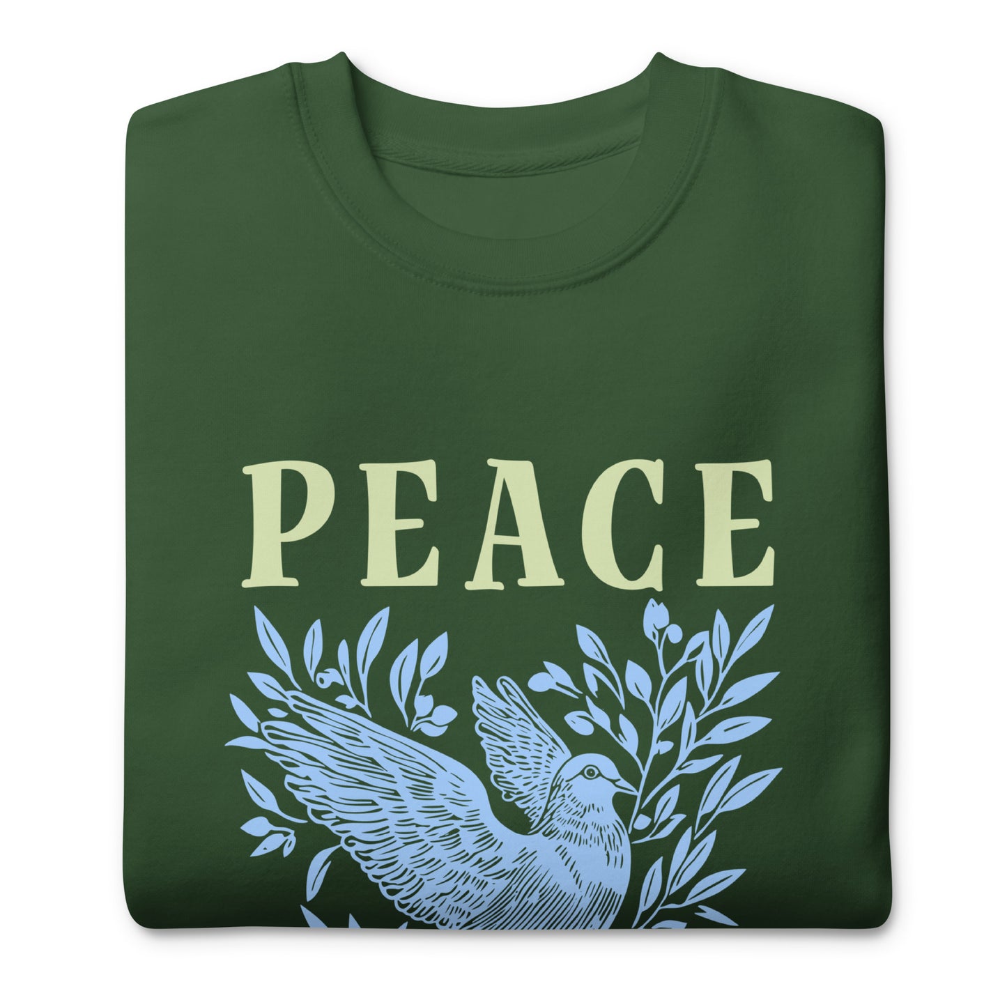 Close-Up of Design: Detailed look at the "Peace Over Patriarchy" statement on the sweatshirt.