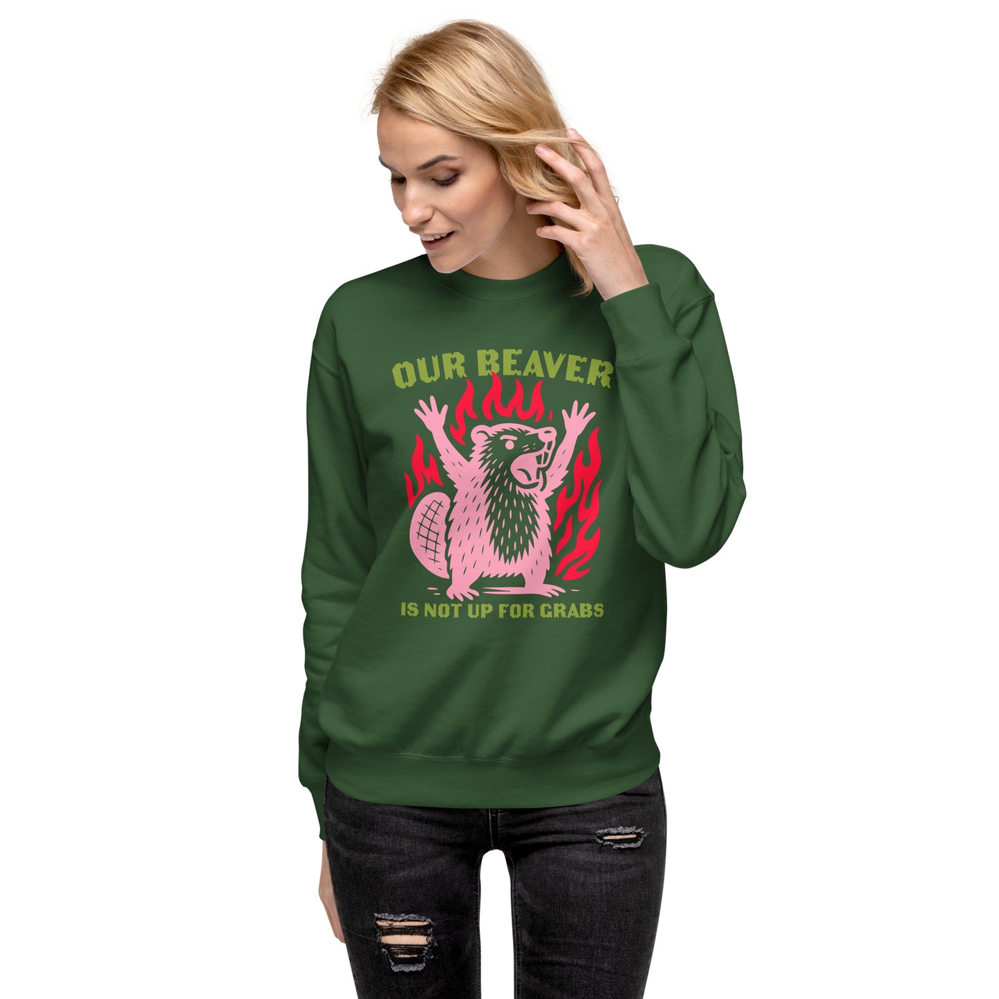 Lifestyle Image: Canadian model wearing the sweatshirt outdoors in a proud Canadian setting