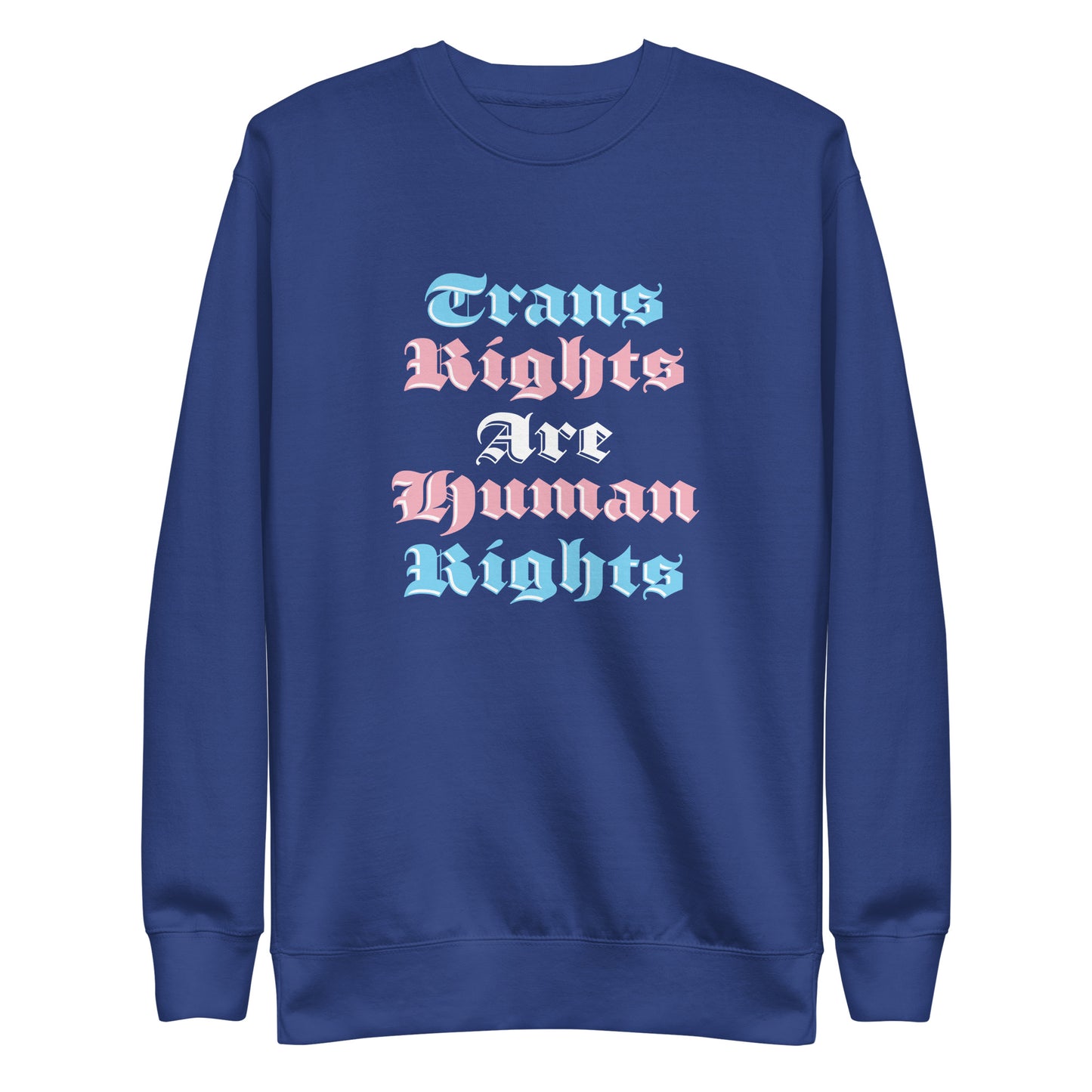 Front view of Trans Rights Are Human Rights Unisex Premium Sweatshirt