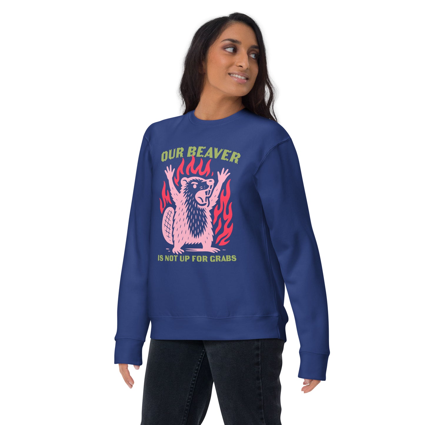 Lifestyle Image: Canadian woman wearing the sweatshirt outdoors in a proud Canadian setting