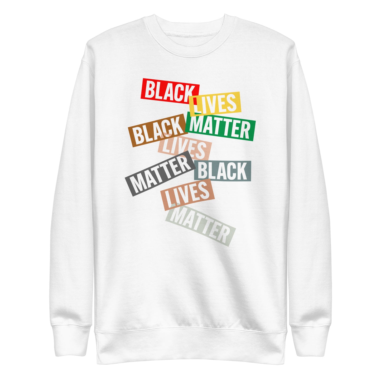 Front View Image: Premium sweatshirt with bold Black Lives Matter design, front view.