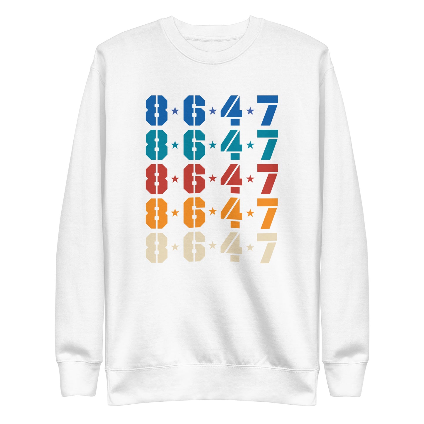 Front view of the 8647 FDT Anti-Trump Retro Political Protest Unisex Premium Sweatshirt showcasing the bold "8647" design.