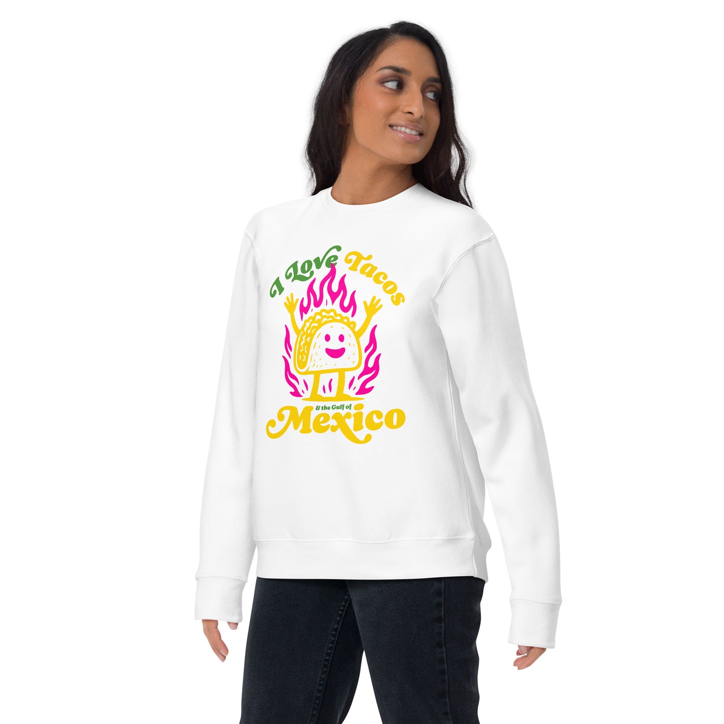 Lifestyle Image: “Model wearing pro-Mexico political sweatshirt celebrating Gulf Coast culture”