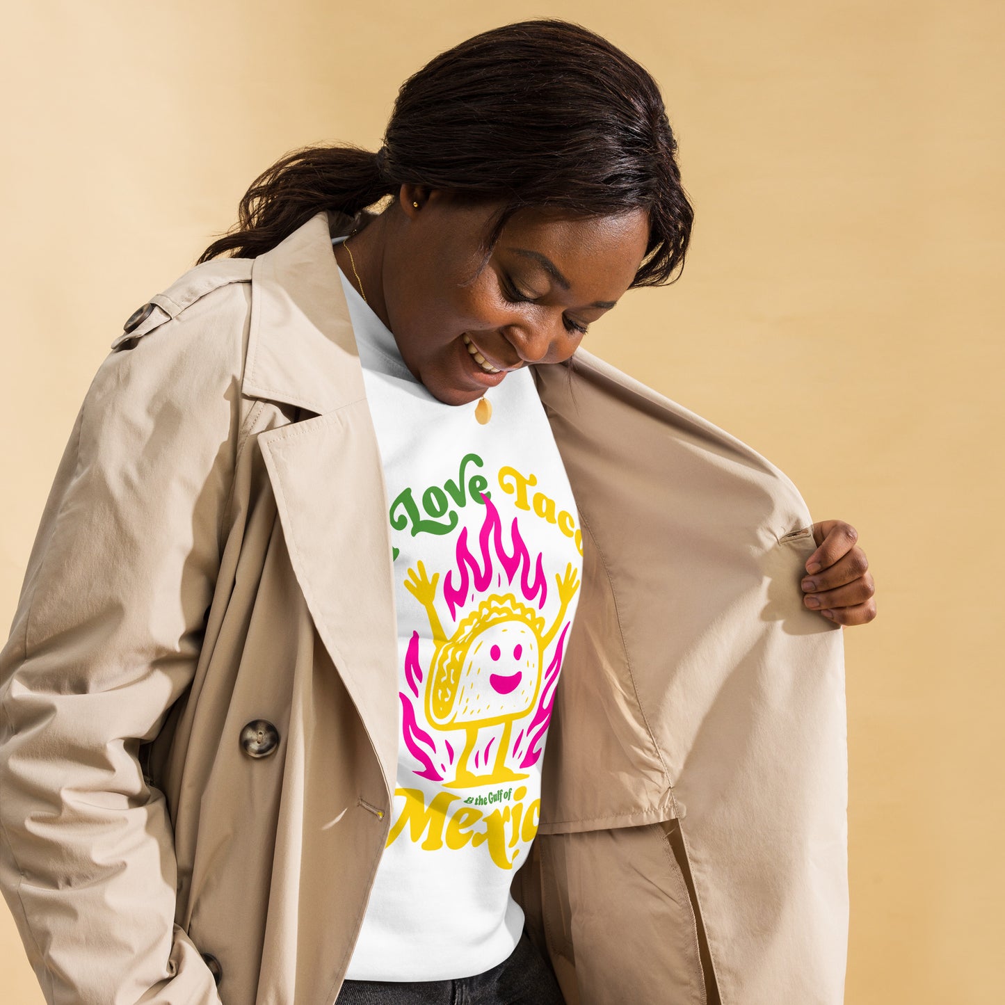 Lifestyle Image: “Black woman wearing pro-Mexico political sweatshirt celebrating Gulf Coast culture”