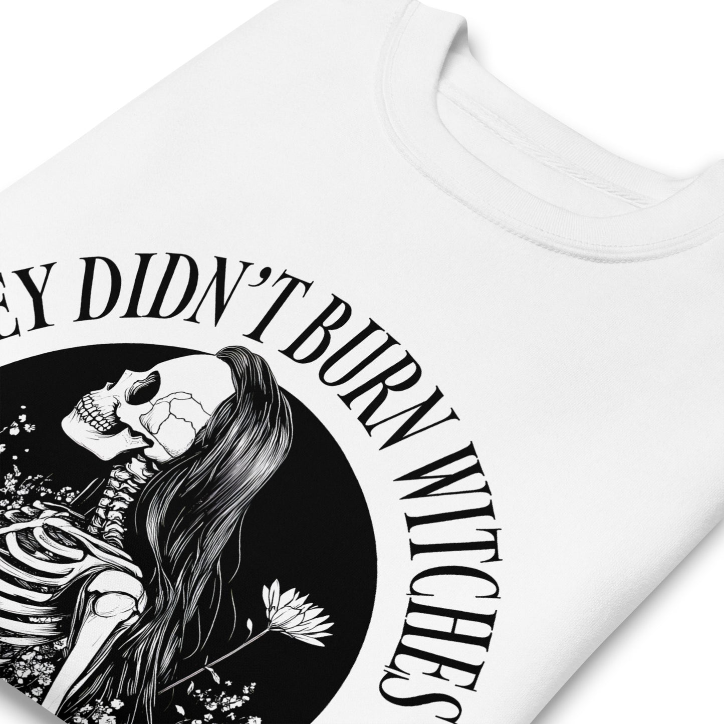 Close-Up of Design: Detailed view of the skeleton girl with flowers.