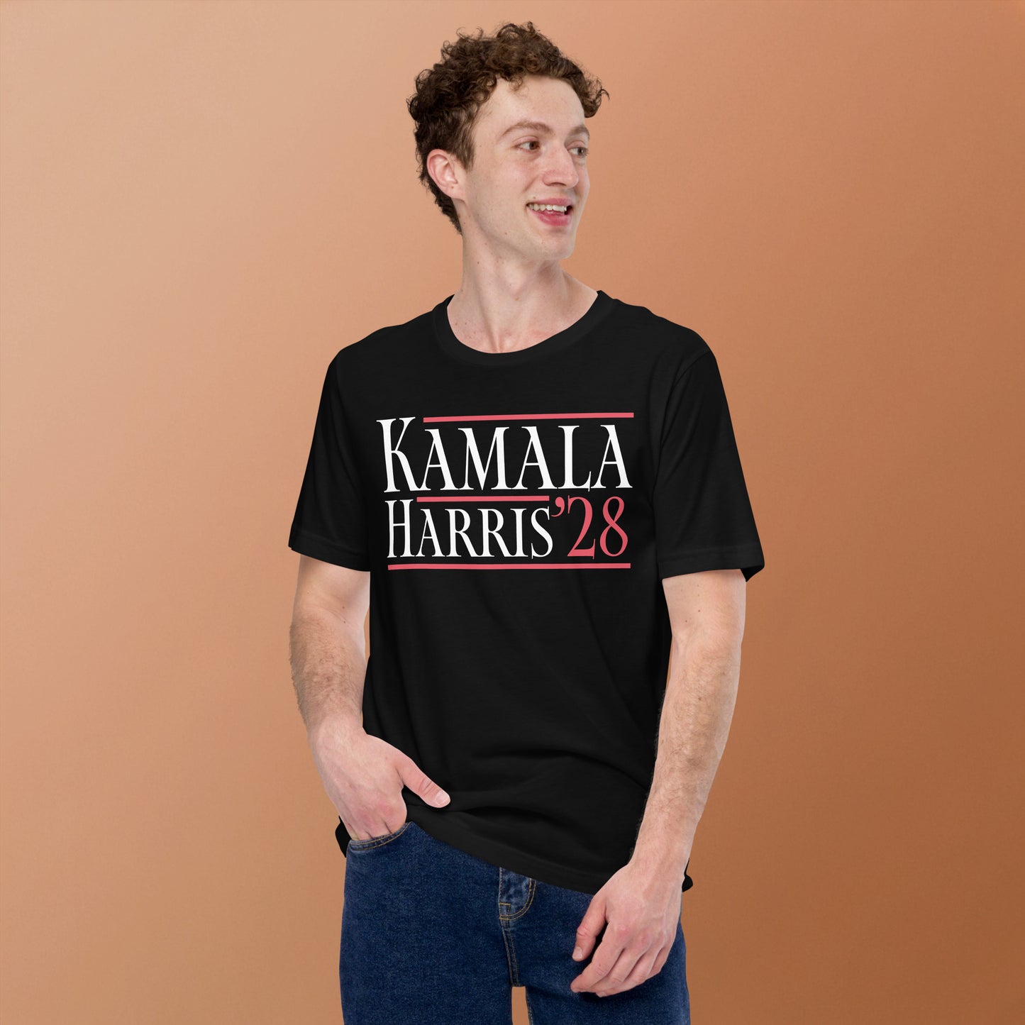 Lifestyle Image: Harris supporter wearing the Kamala Harris 2028 t‑shirt