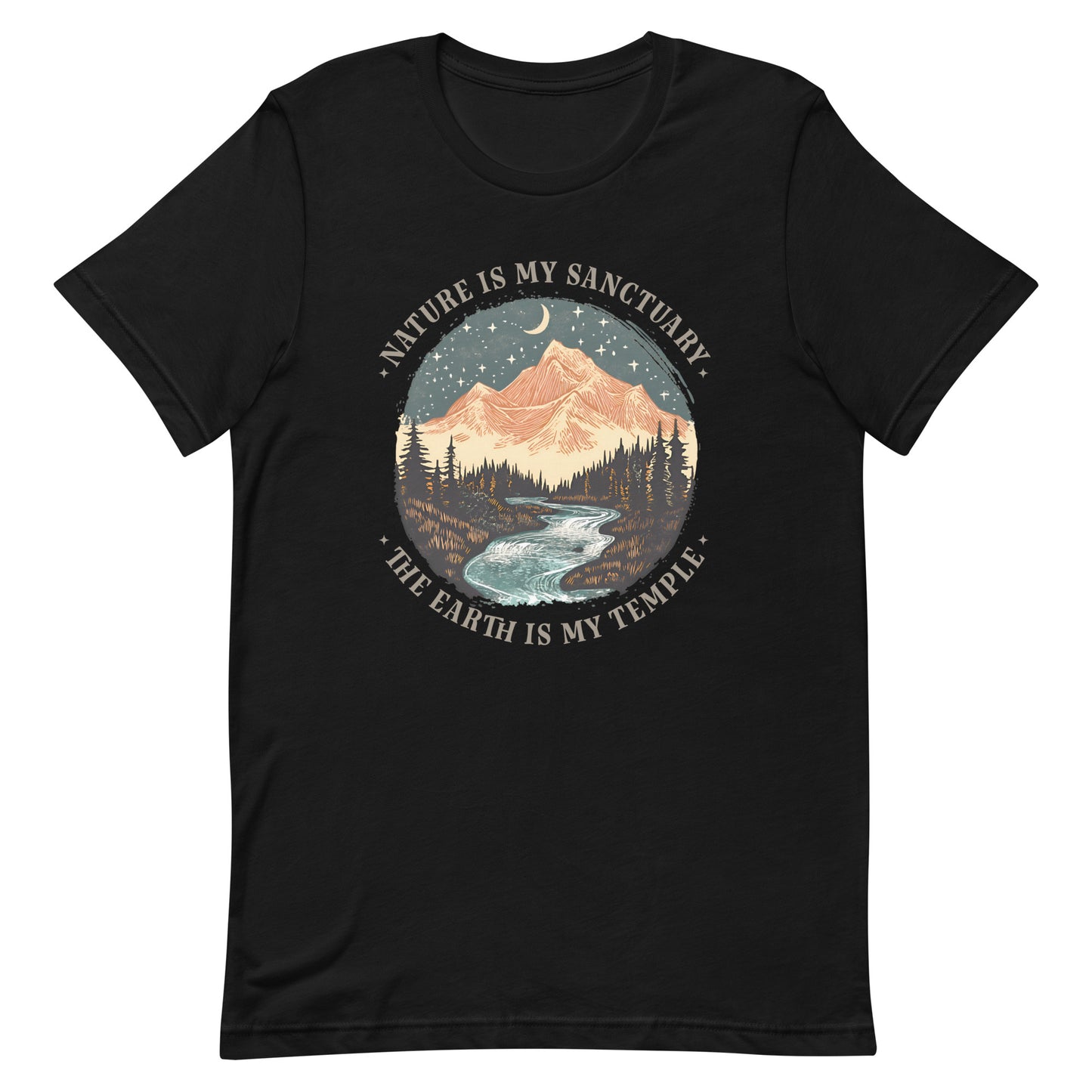 Front View Image: Nature Is My Sanctuary The Earth Is My Temple t-shirt – bold environmental message.