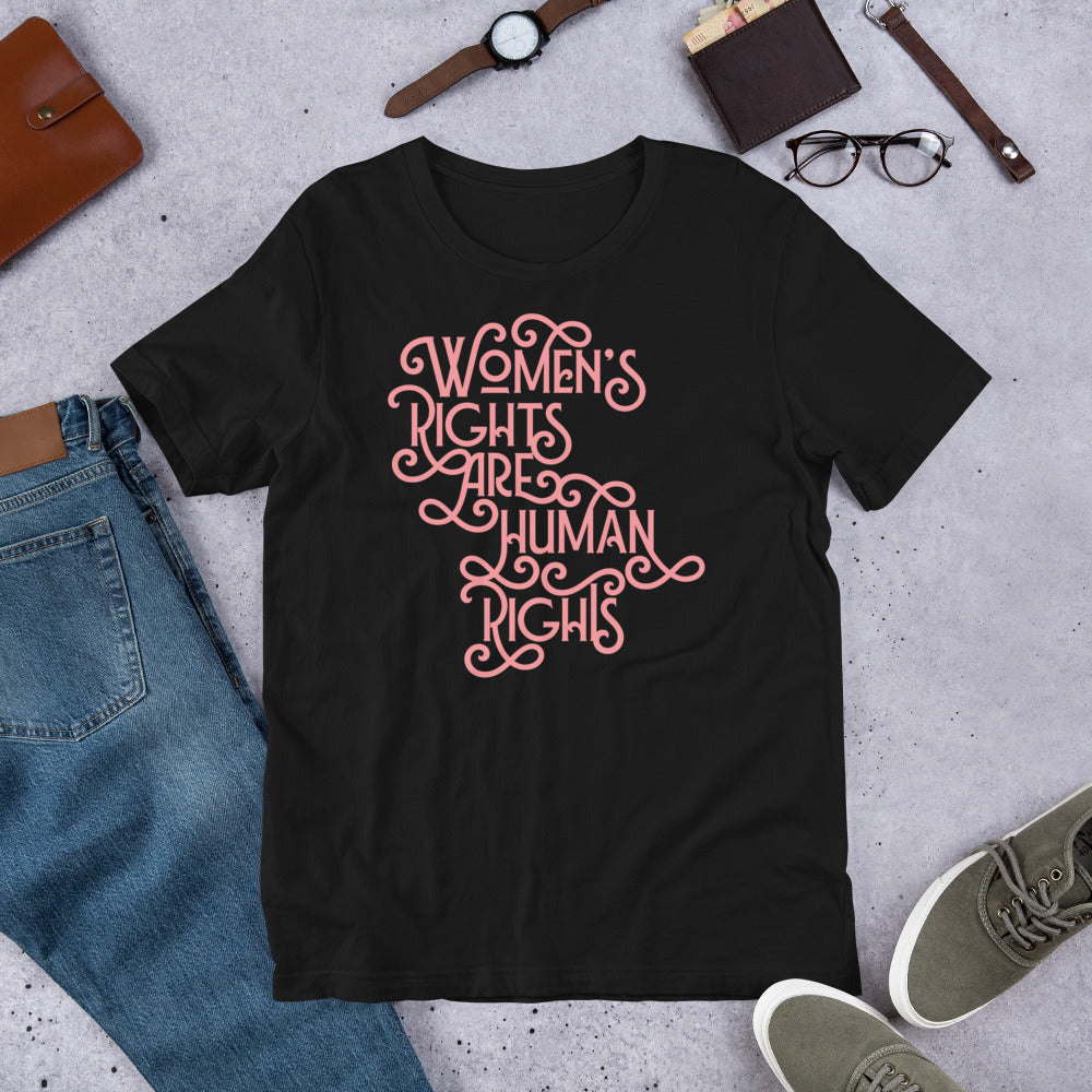 Flat lay of the Women’s Rights Are Human Rights T-shirt, showcasing its bold design and message.