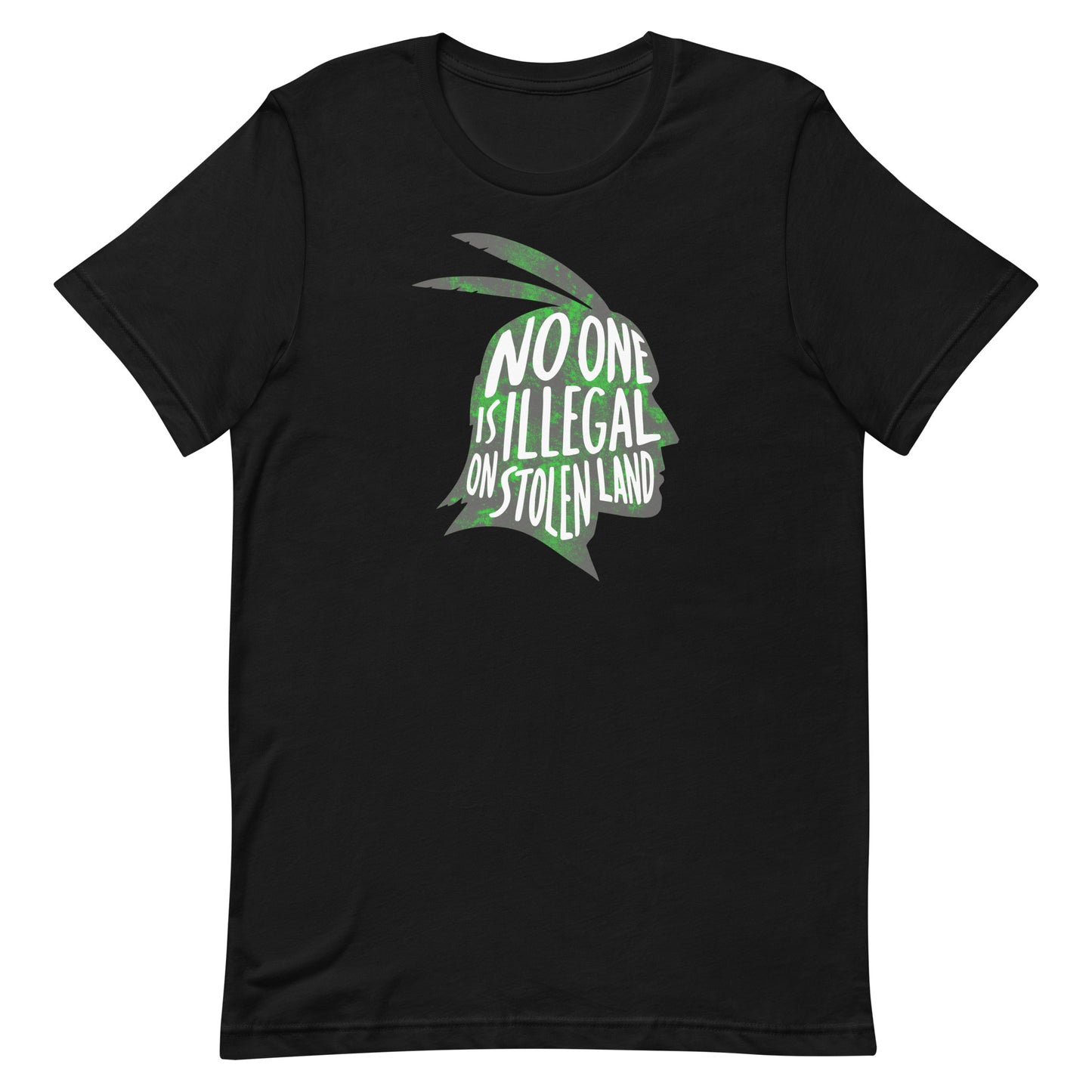 Front View Image: No One Is Illegal On Stolen Land Graphic Tee Front View