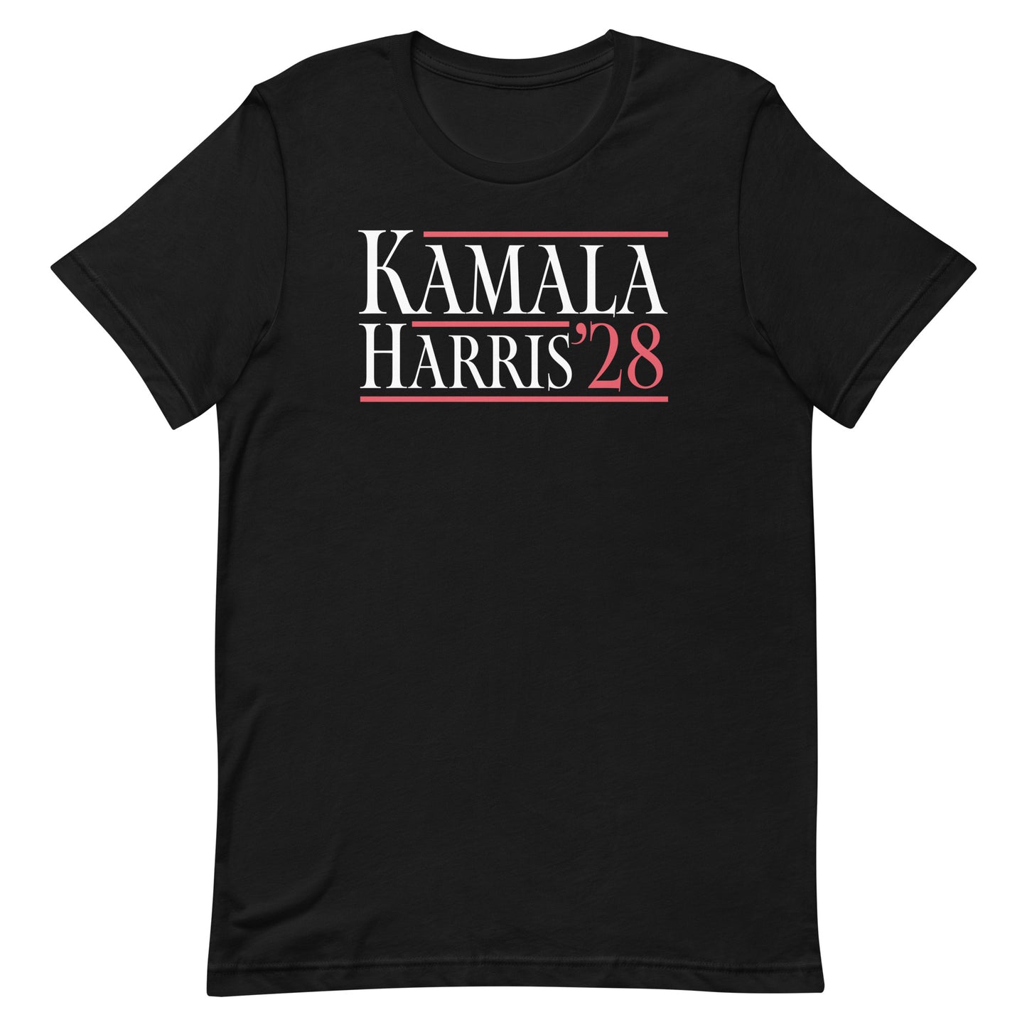 Front View Image: Front view of Kamala Harris ’28 campaign-style t‑shirt with bold printed slogan