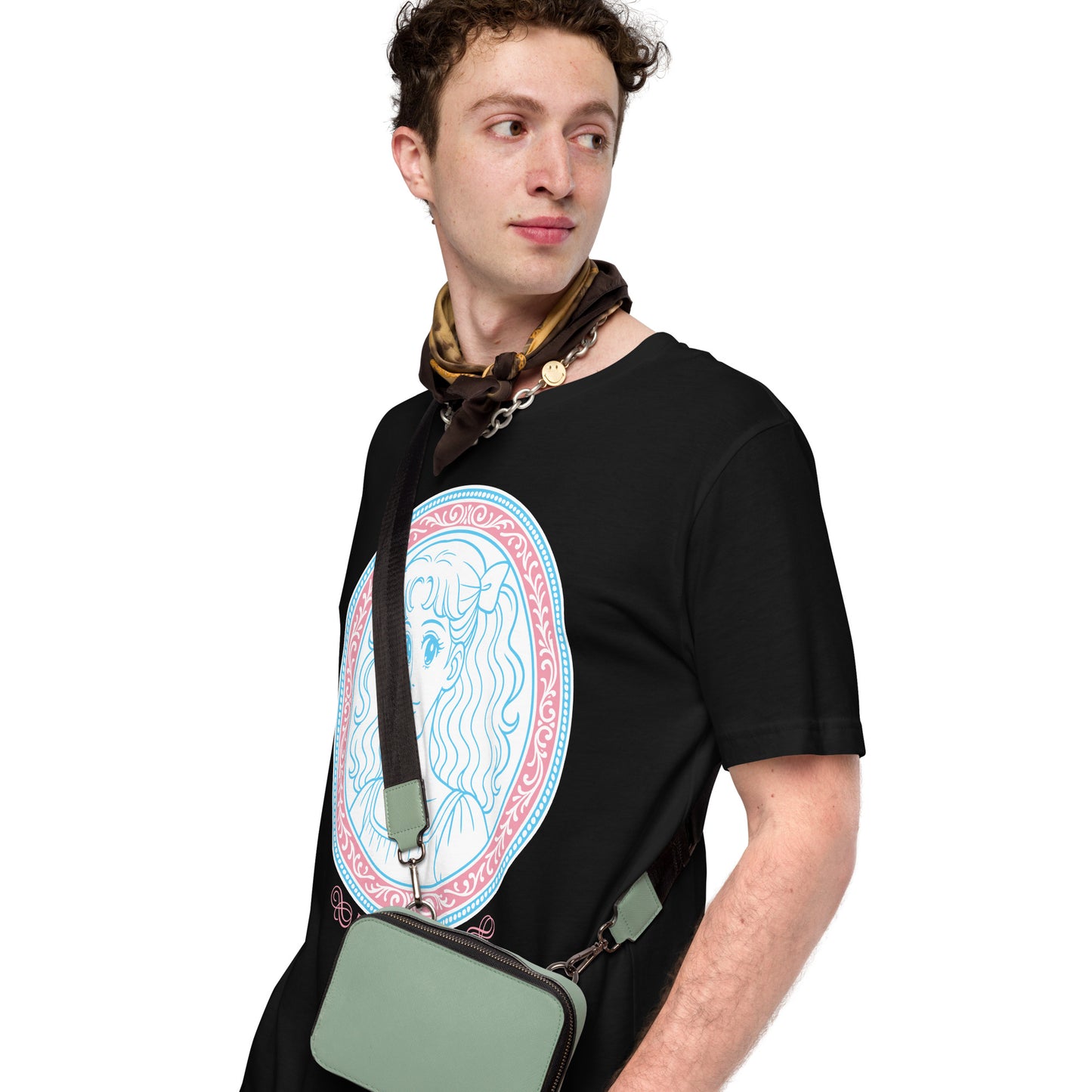 Lifestyle Image: Model wearing Protect The Dolls shirt at pride event