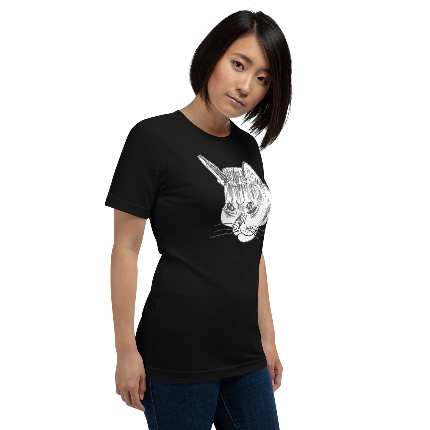Lifestyle Image: Model wearing the Subtle Anti-Trump Cat T-Shirt in a casual setting.