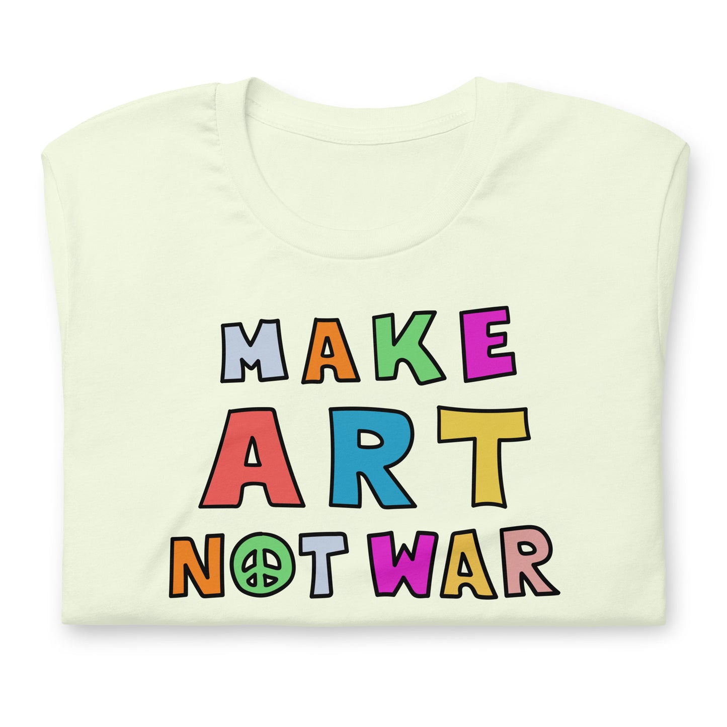 Close-Up of Design: Close-up of bold “Make Art Not War” political statement graphic