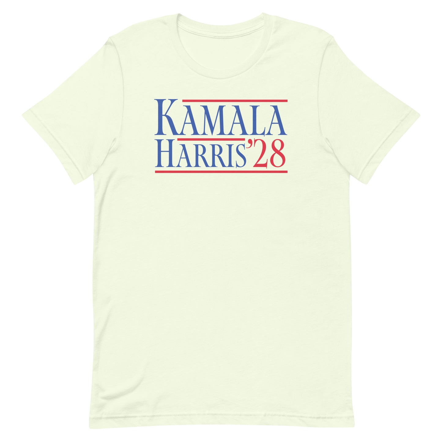 Front View Image: Front view of Kamala Harris ’28 campaign-style t‑shirt with bold printed slogan