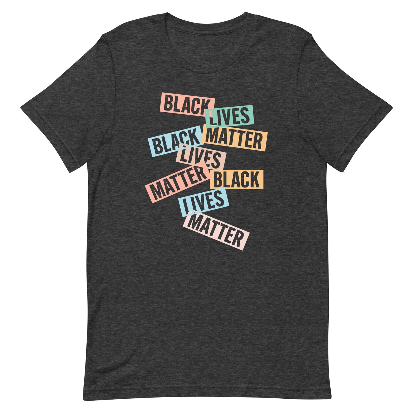 Front View Image: Black Lives Matter Unisex T-Shirt with bold BLM lettering.
