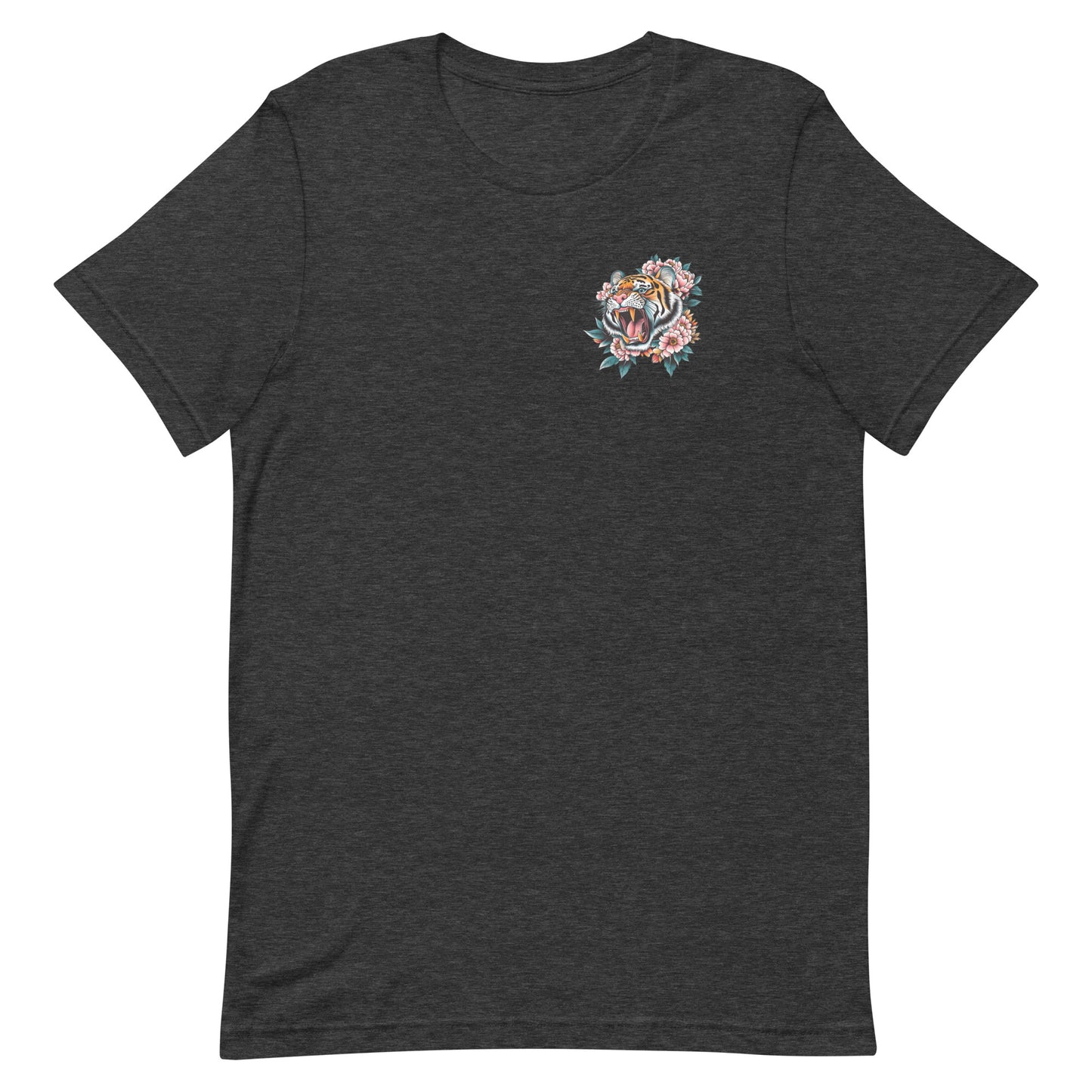 Front View Image: Women Don’t Owe You Sh*t Unisex T-Shirt with small tiger and floral emblem on the front.