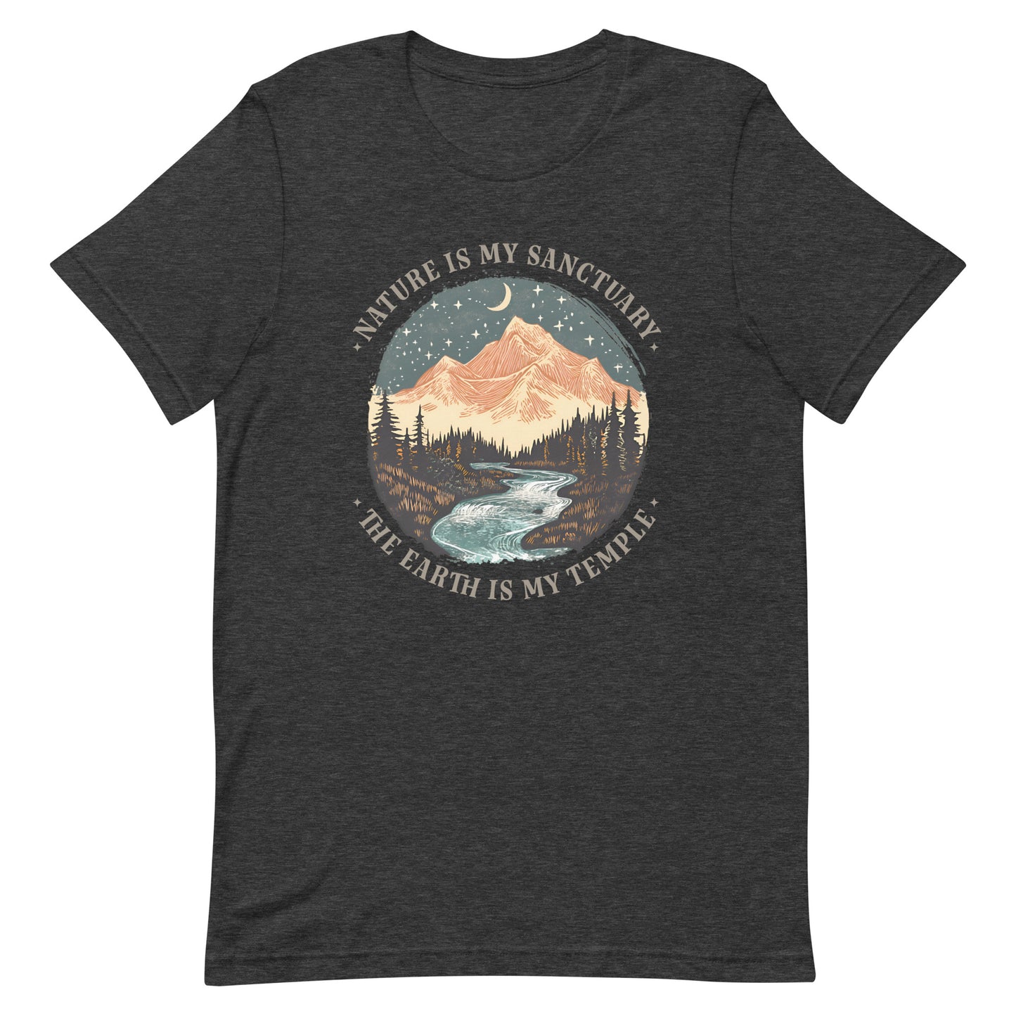 Front View Image: Nature Is My Sanctuary The Earth Is My Temple t-shirt – bold environmental message.