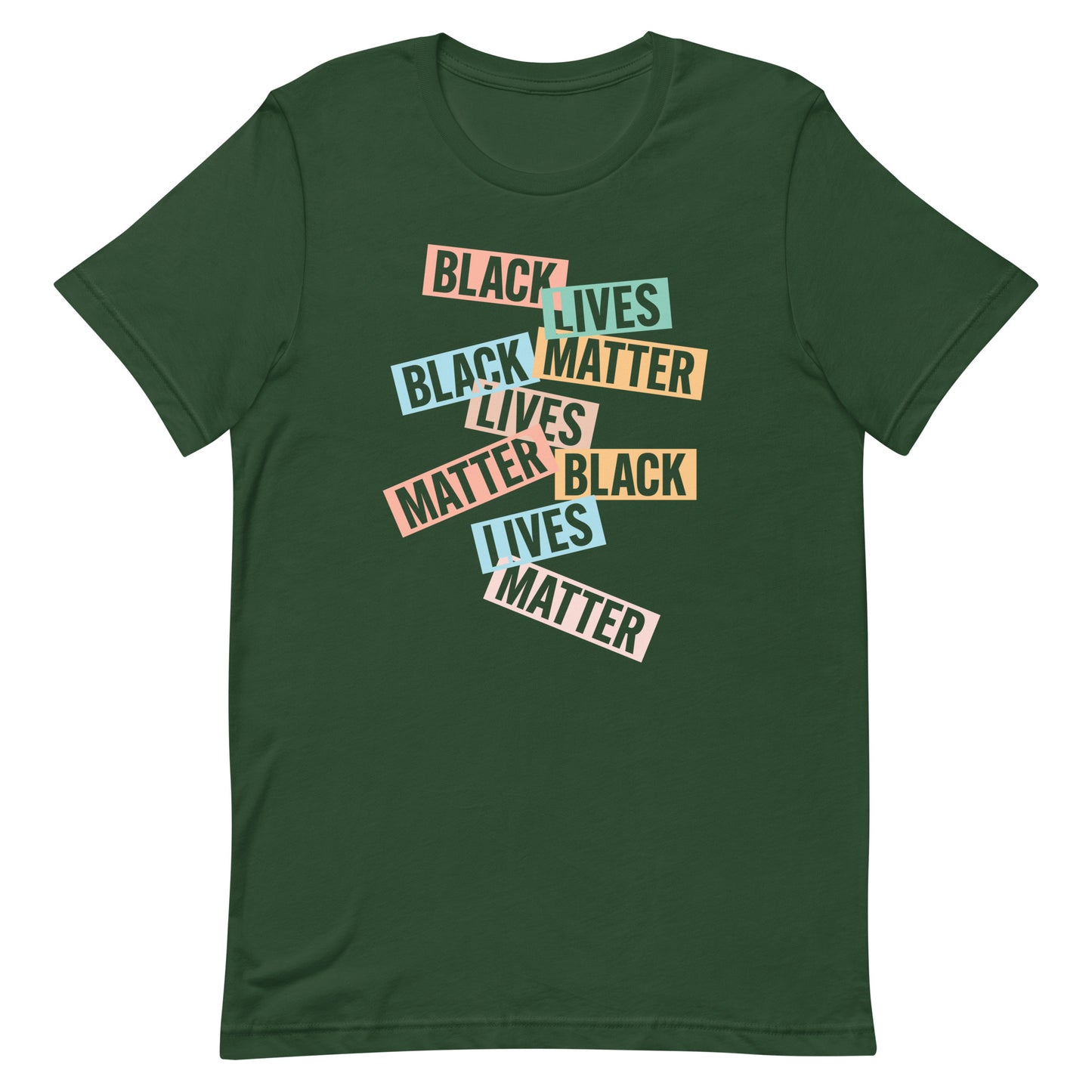 Front View Image: Black Lives Matter Unisex T-Shirt with bold BLM lettering.