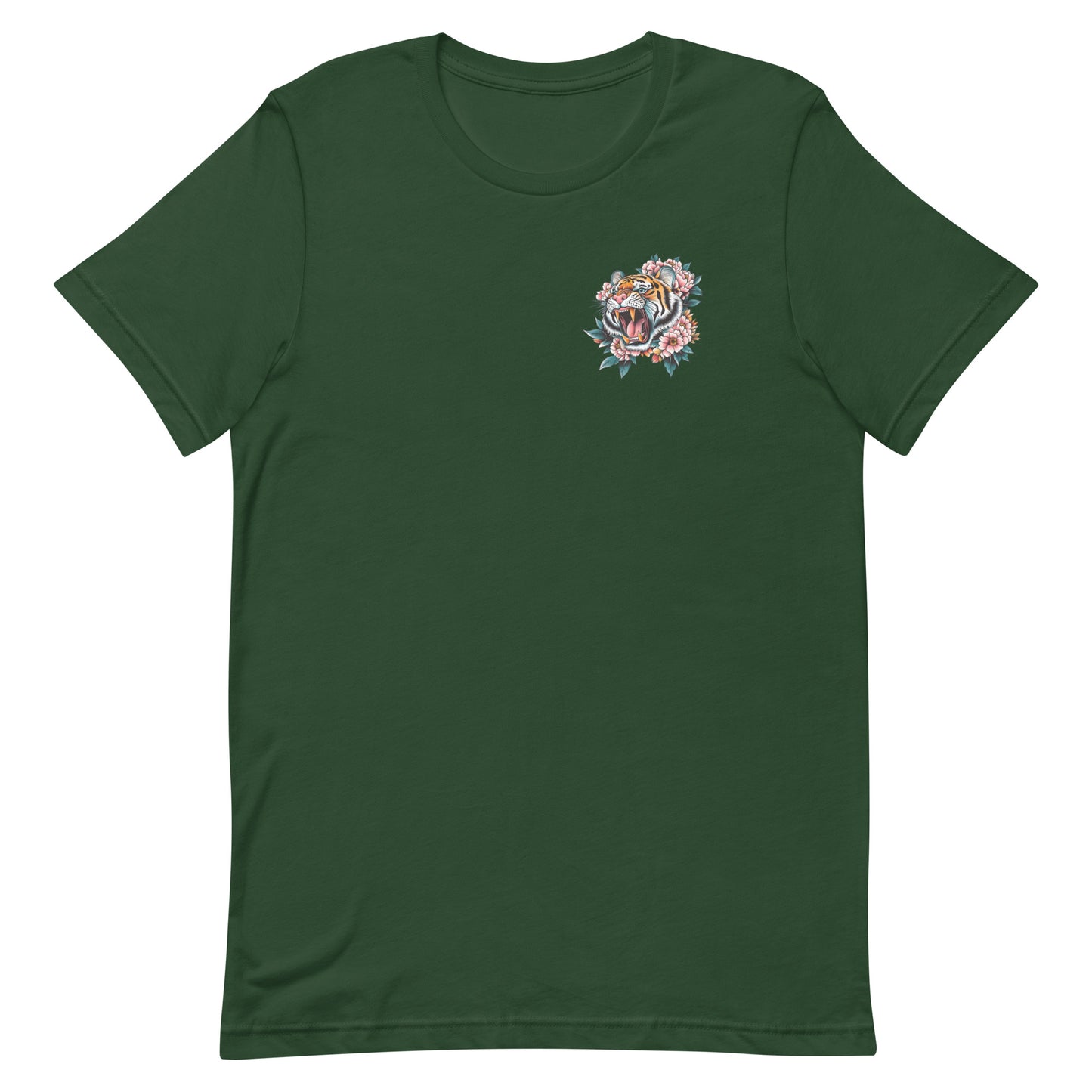 Front View Image: Women Don’t Owe You Sh*t Unisex T-Shirt with small tiger and floral emblem on the front.