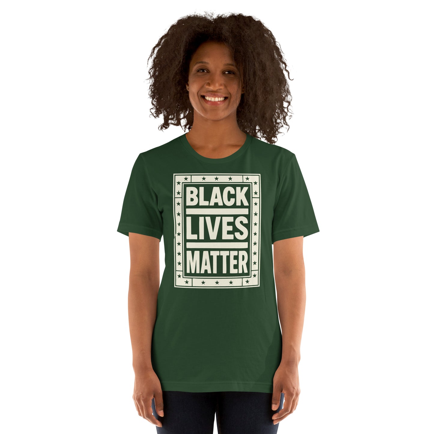 Lifestyle Image: Woman Wearing Black Lives Matter T-Shirt