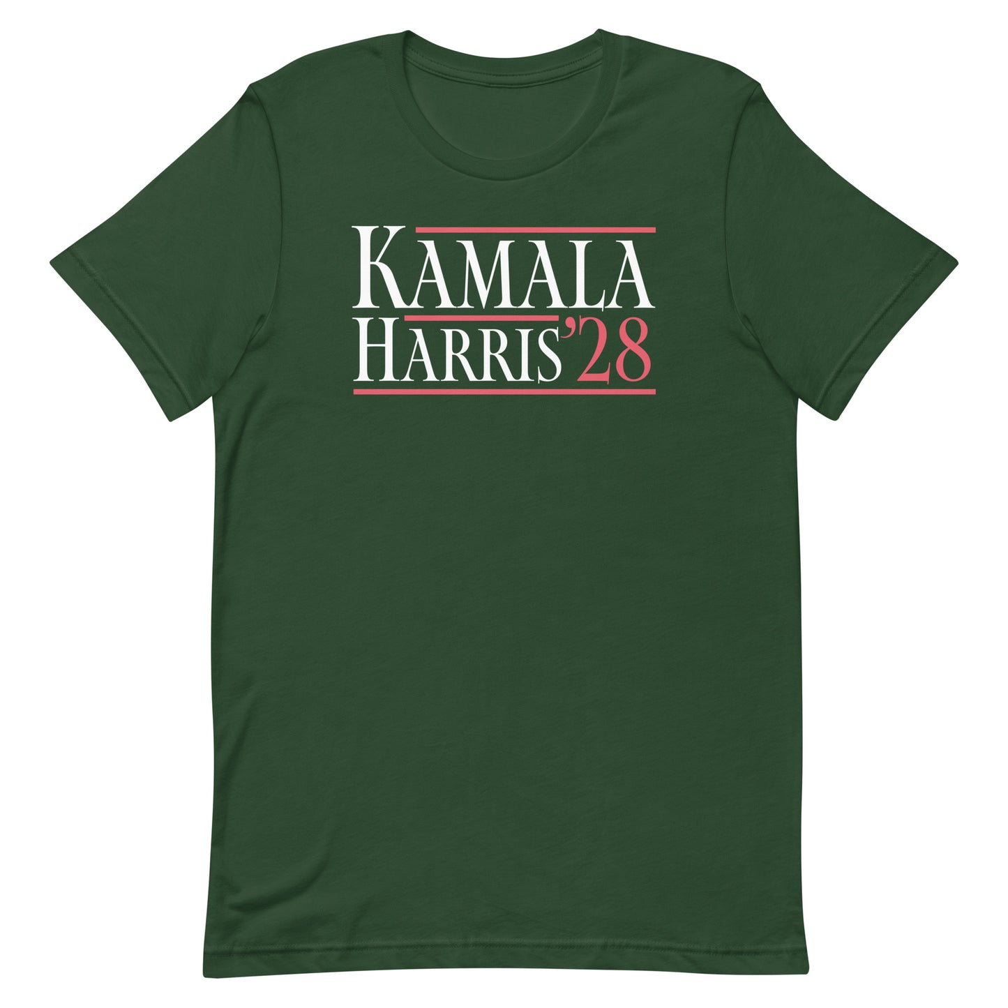 Front View Image: Front view of Kamala Harris ’28 campaign-style t‑shirt with bold printed slogan