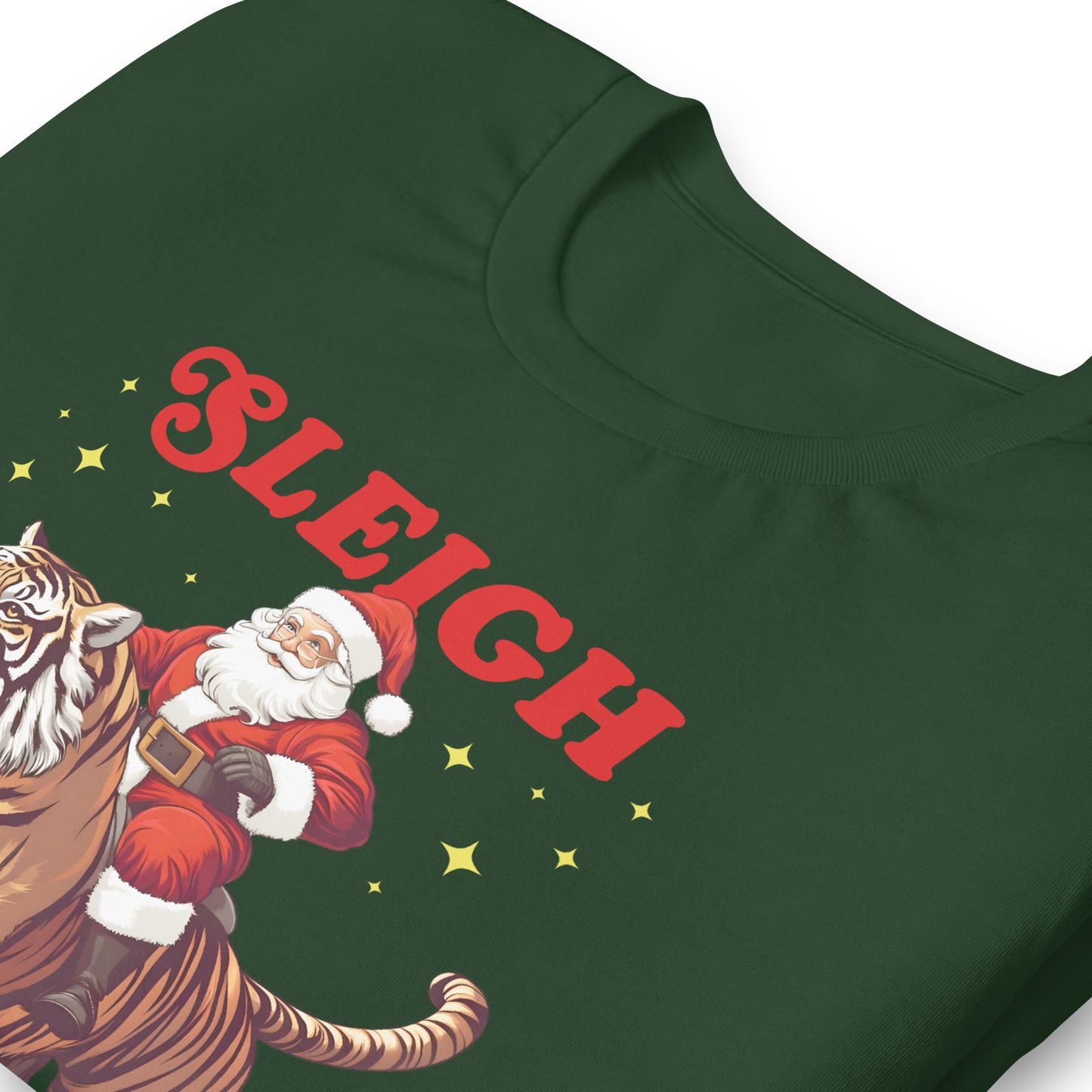 Bold feminist graphic featuring Santa on a tiger with empowering text.