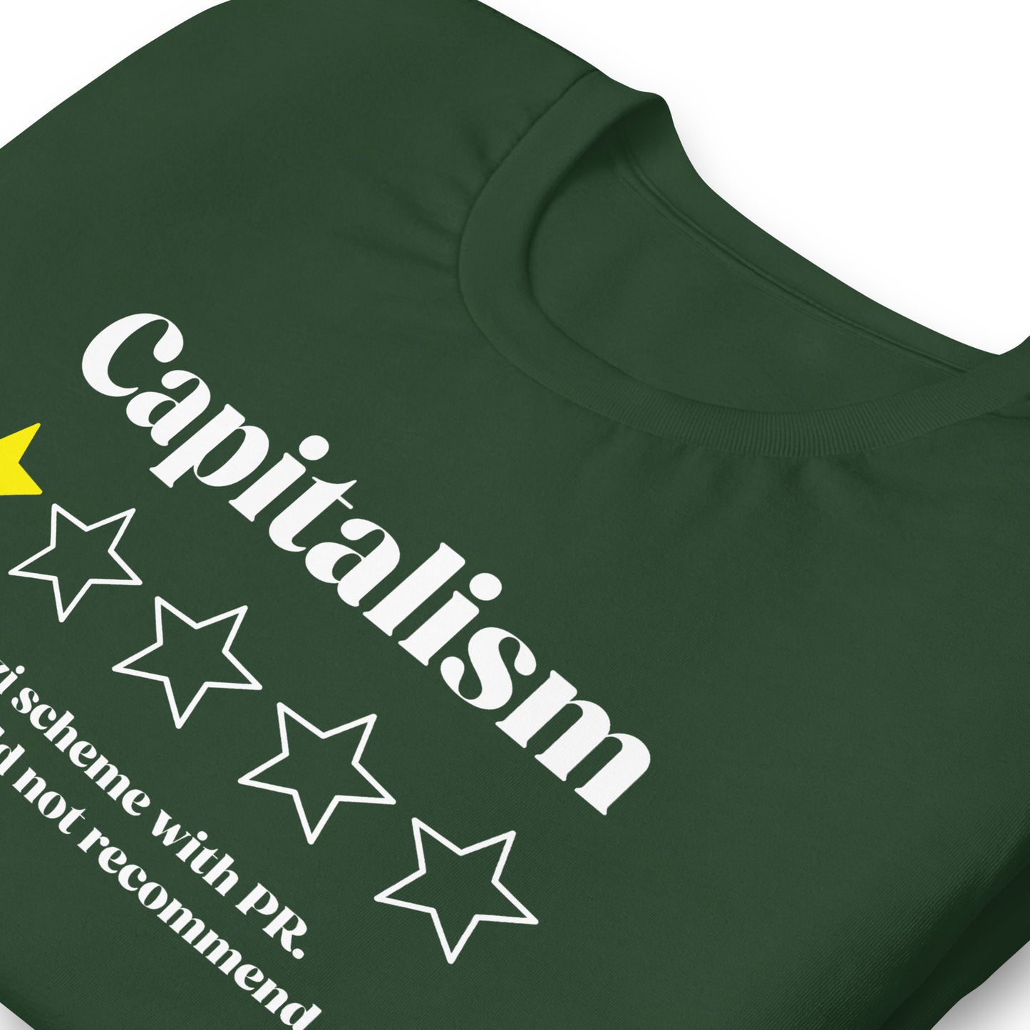 Close up view: best anti-capitalism economic justice t-shirt