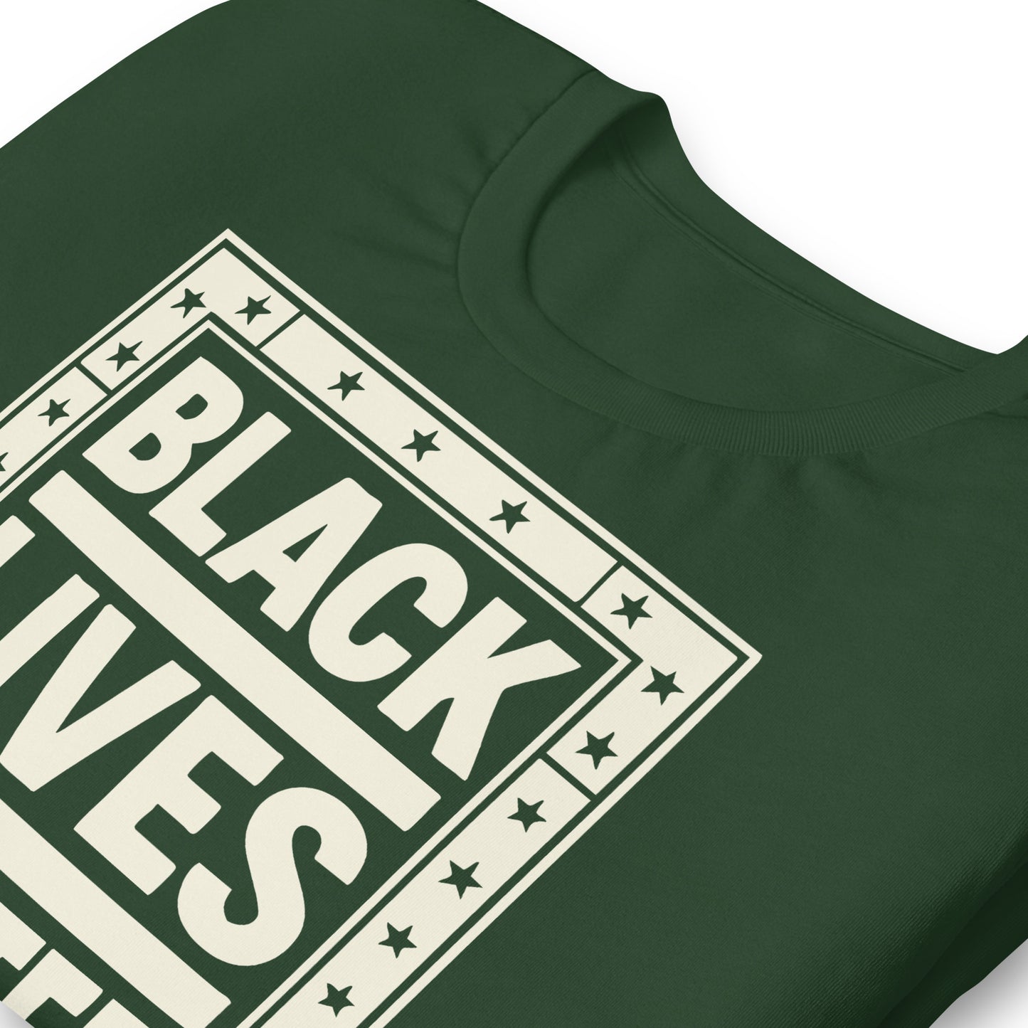 Close-Up of Design: Close-Up of Black Lives Matter Text and Star Frame Design