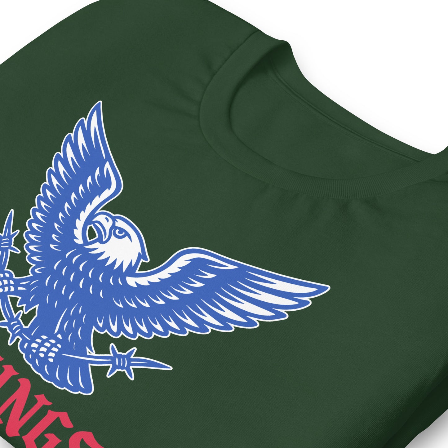 Detailed close up view of the "No Kings In America" Anti-Trump Patriotic Eagle Graphic Unisex T-Shirt