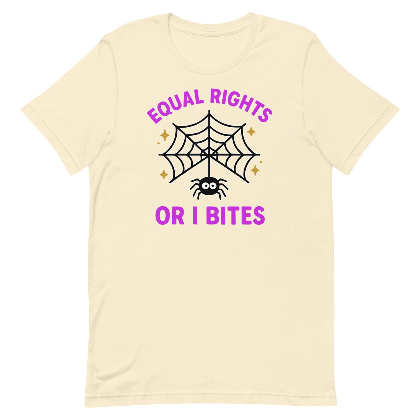 Cream “Equal Rights or I Bites” Halloween shirt, playful equality message for progressive activists.