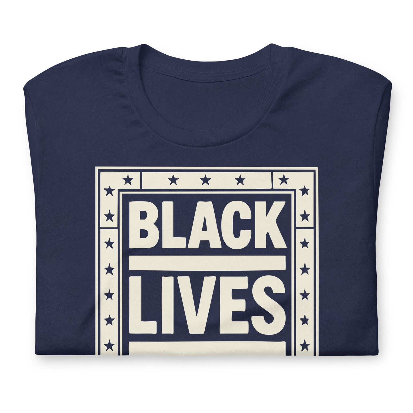Close-Up of Design: Close-Up of Black Lives Matter Text and Star Frame Design
